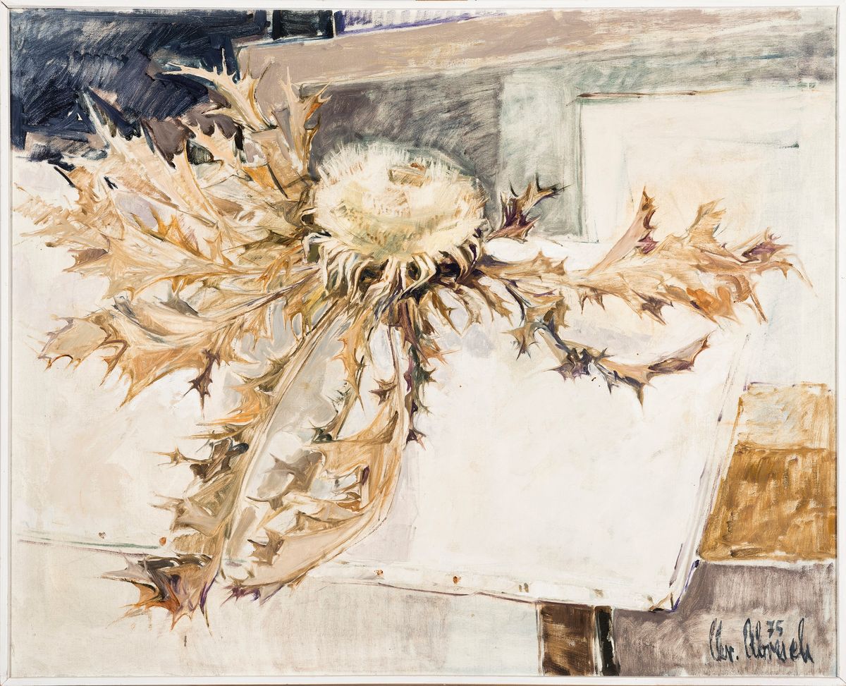 Detail k: Christel Abresch, geb. 1931 Sulzbach- 2011 Neustadt/Weinstr, "Silberdistel", Öl/Lwd, re. unten sign., dat.75, ca. 67x82 cm