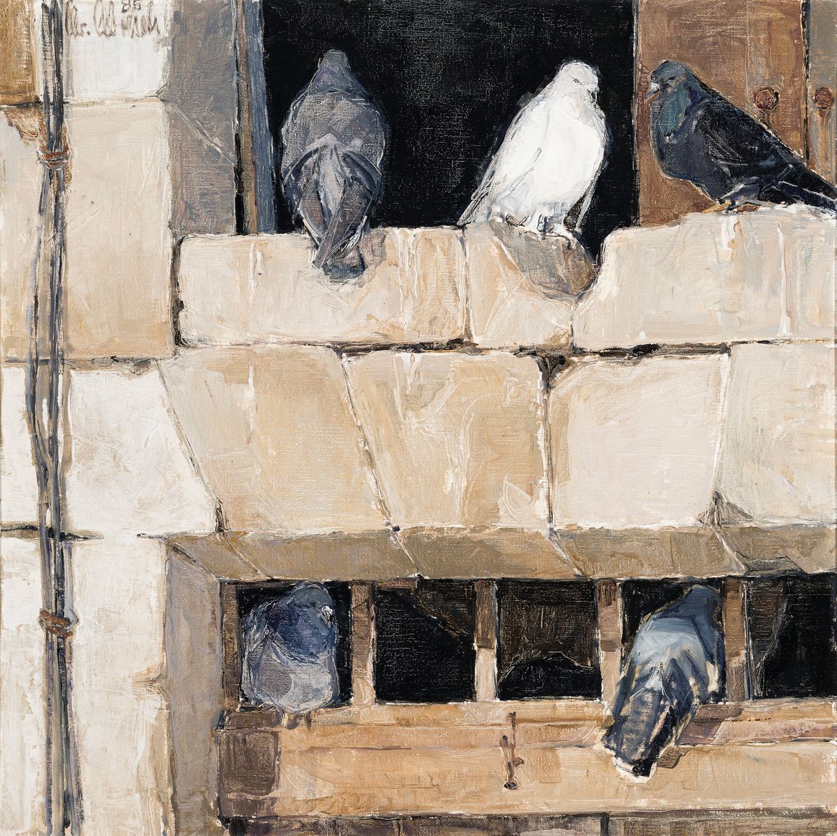 Christel Abresch, geb. 1931 Sulzbach- 2011 Neustadt/Weinstr, "Tauben", Öl/Lwd, links oben sign., dat. 85, ca. 73x71 cm