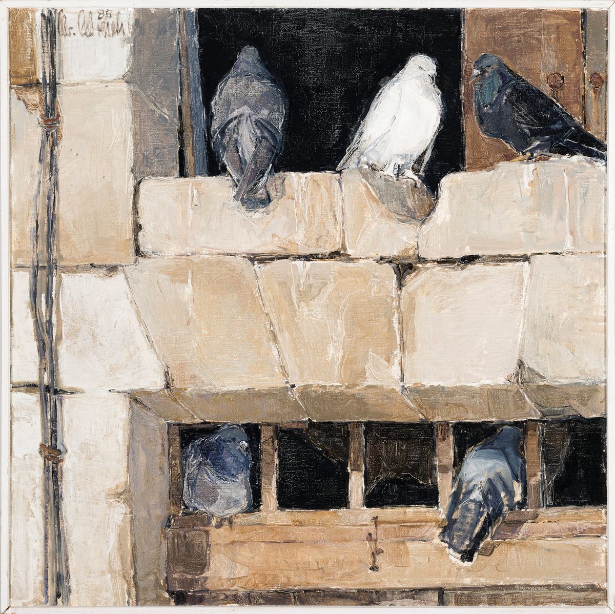 Detail k: Christel Abresch, geb. 1931 Sulzbach- 2011 Neustadt/Weinstr, "Tauben", Öl/Lwd, links oben sign., dat. 85, ca. 73x71 cm
