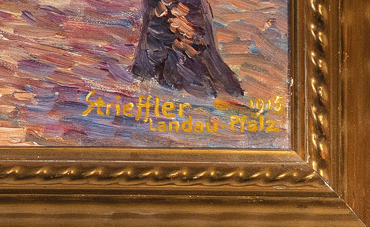 Detail a: Heinrich Strieffler, 1872 Neustadt-1949 Landau, Lithographen-Lehre, Studium an der Akademie München, Ansicht von Queichheim bei Landau, Blick ...