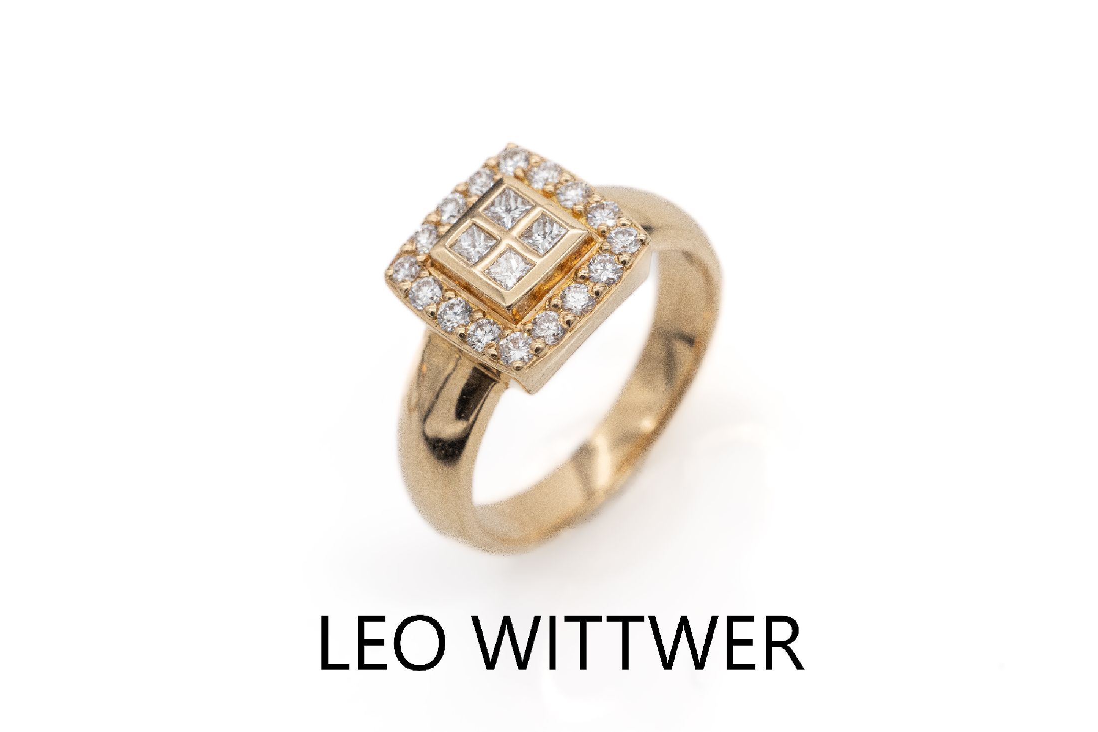 18 kt Gold LEO WITTWER Diamant-Ring, RG 750/000, 20 Diamanten und -carrees zus. ca. 0.59 ct, Weiß/si, RW 56, ca. 7.6 g