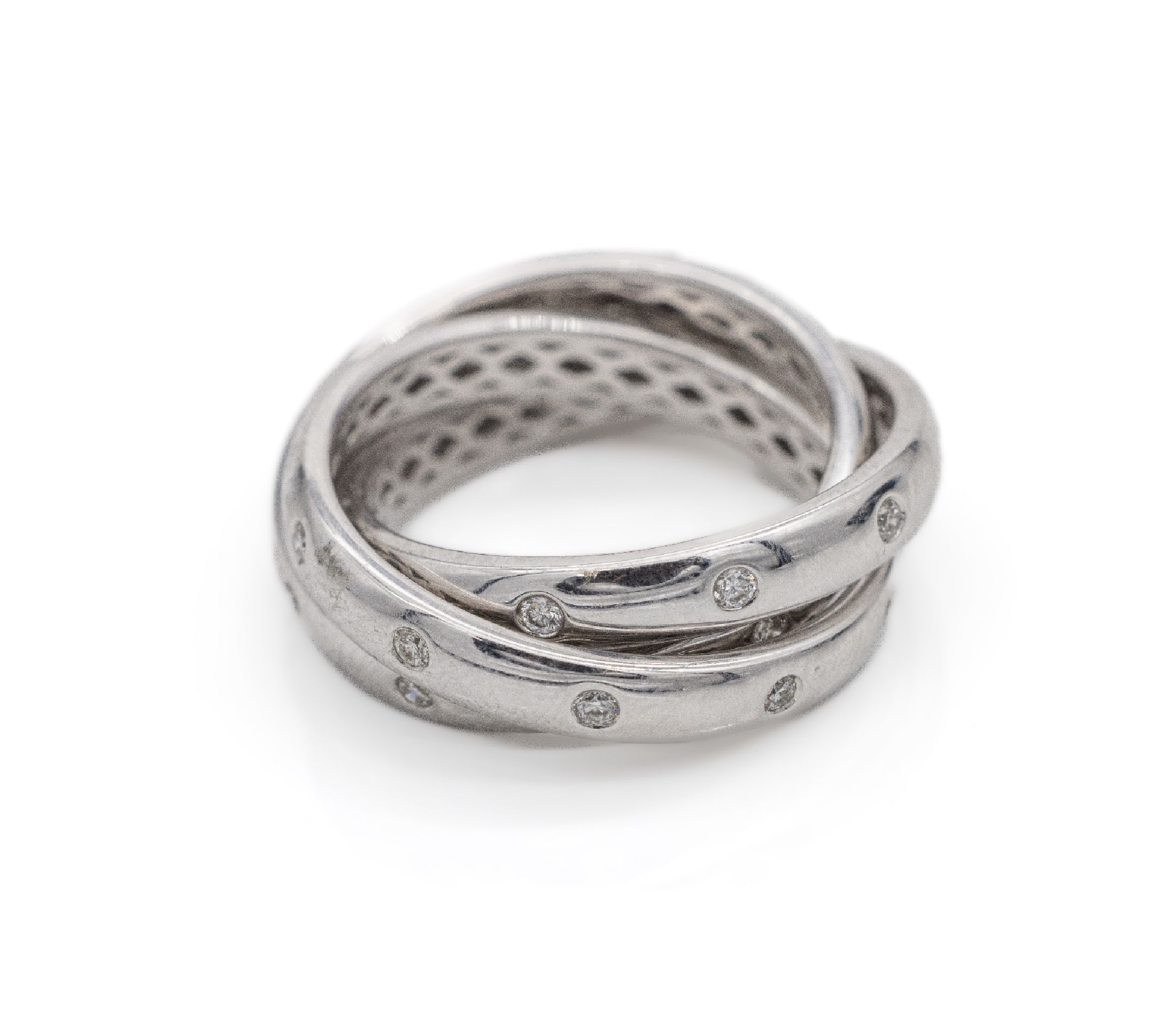 18 kt Gold Brillant-Ring, WG 750/000, 3- fache Ringschiene mit Brillanten zus. ca. 0.58 ct Weiß/si, RW 57, ca. 11.9 g