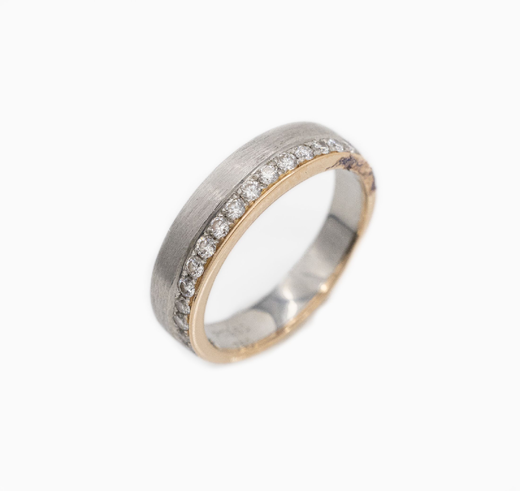 18 kt Gold/Platin Brillant-Ring, Pt 950, RG750/000, 16 Brillanten zus. ca. 0.50 ct feinesWeiß/si, RW 53, ca. 5.7 g
