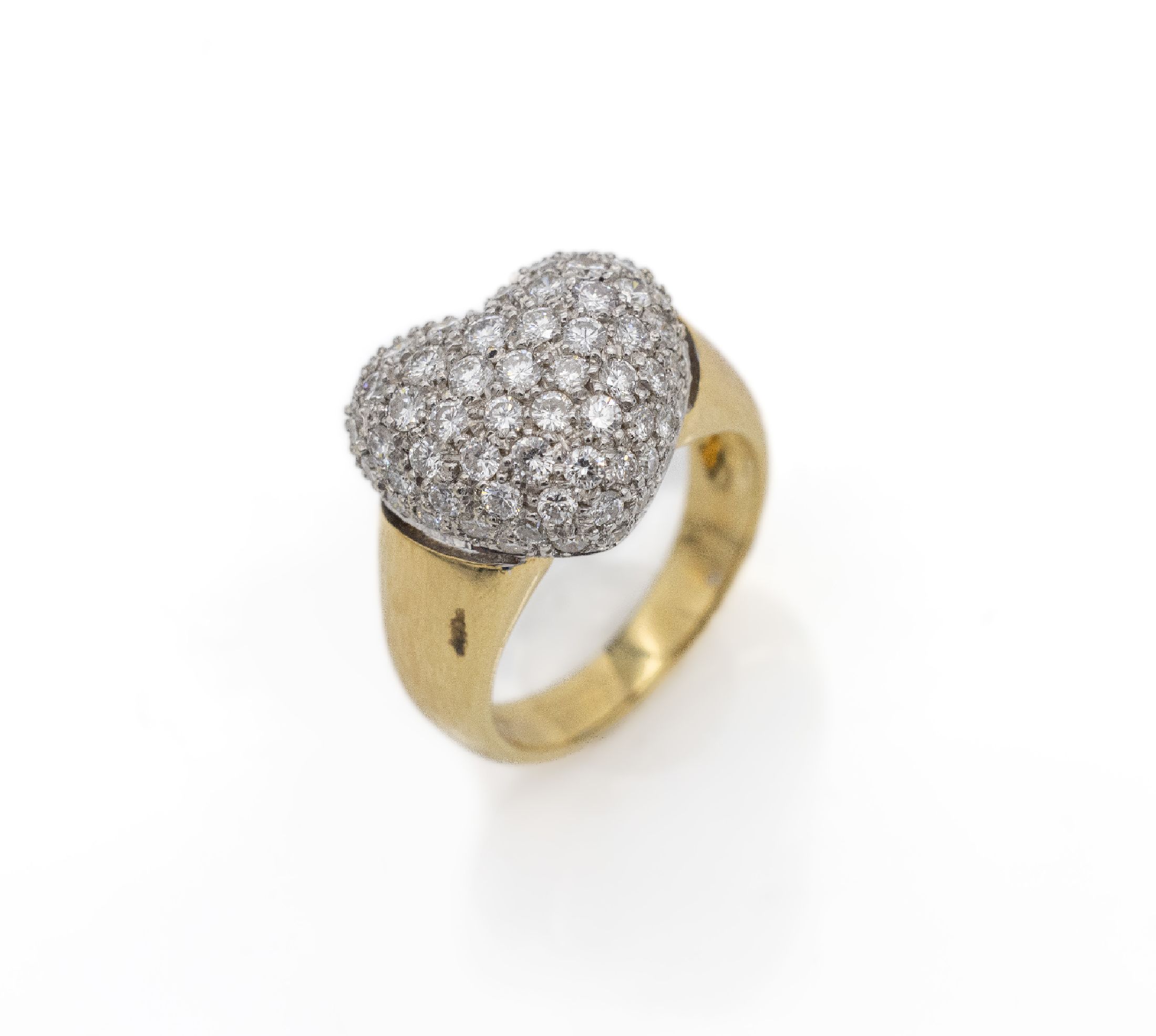 18 kt Gold Brillant-Ring, GG/WG 750/000, Herz ausgefaßt mit Brillanten zus. ca. 1.04 ct Weiß/si, RW 52, ca. 10.0 g