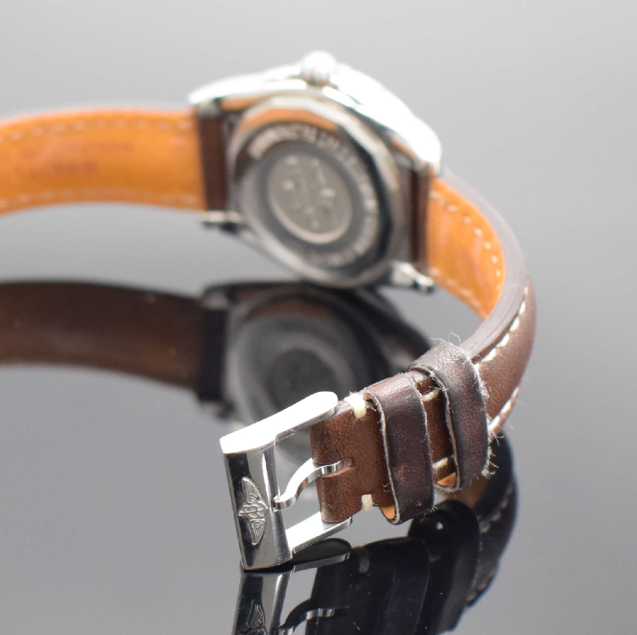 Detail b: BREITLING Galactic mit Brillanten besetzte Armbanduhr in Stahl / Lederband Referenz A37330, Schweiz lt. orig. Papier verk. 2016, Automatik, verschr. ...