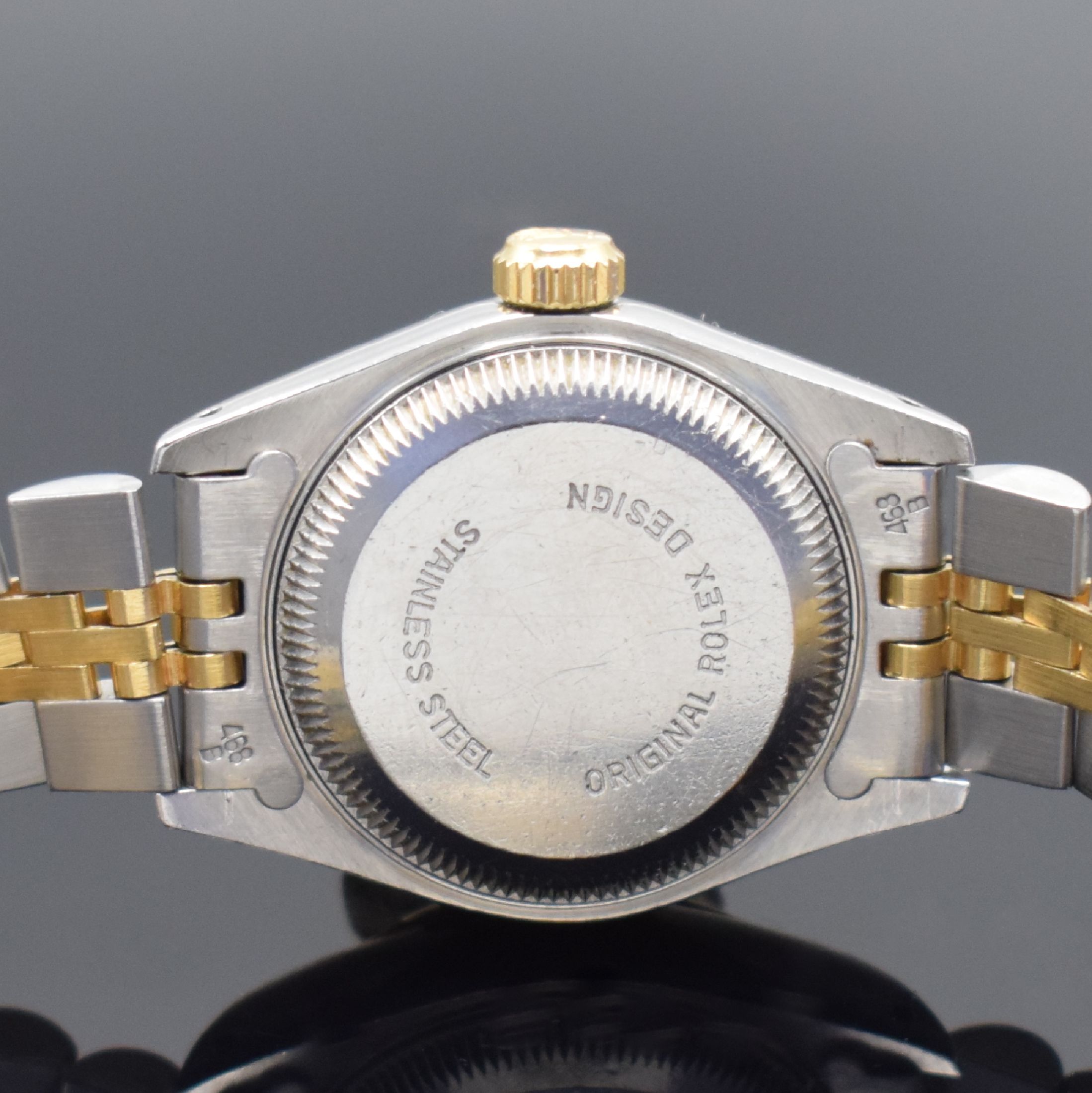 Detail d: ROLEX Datejust Damenarmbanduhr in Stahl/Gold Referenz 69173, Schweiz um 1986, Automatik, verschr. Oystergeh., orig. Jubileeband Ref. 62523D.18, ...
