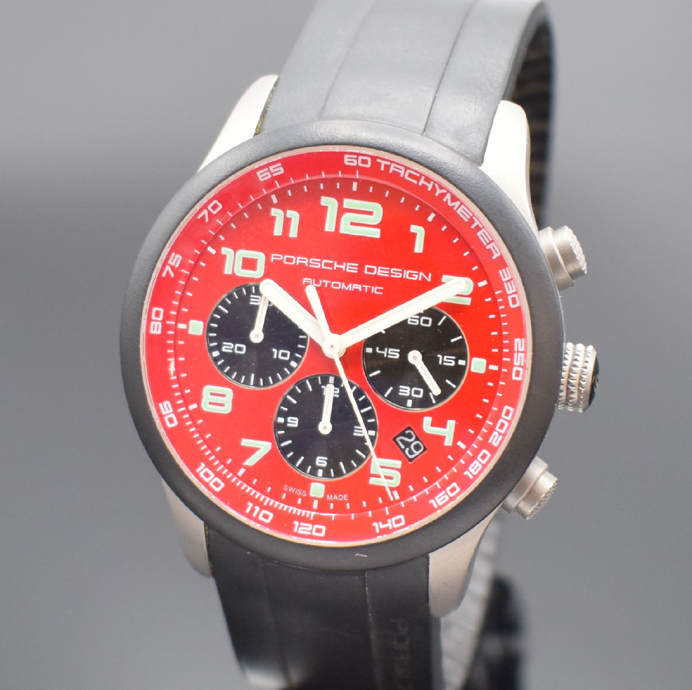 Detail a: PORSCHE DESIGN Armbandchronograph Referenz 6612.15/2, Schweiz um 2010, Automatik, Titangeh., Kautschukband m. Faltschl., beids. vergl., Boden & Krone ...