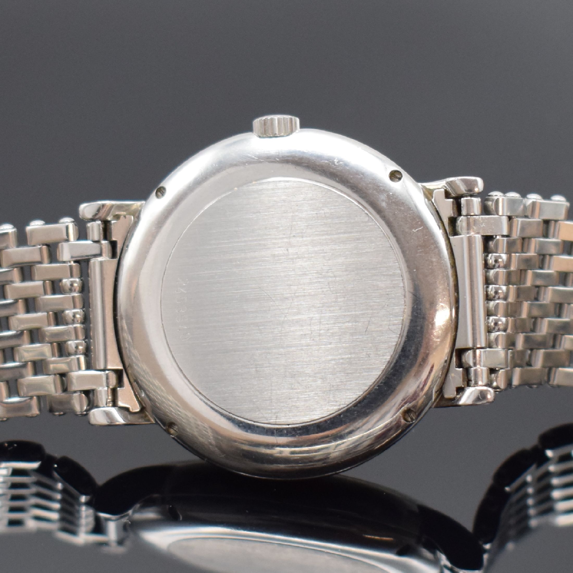 Detail c: IWC Portofino Herrenarmbanduhr Ref. 3513 1, Schweiz um 1995, Automatik, Edelstahlgeh., Boden geschr., unsign. Gliederband m. dopp. Faltschl., Boden ...