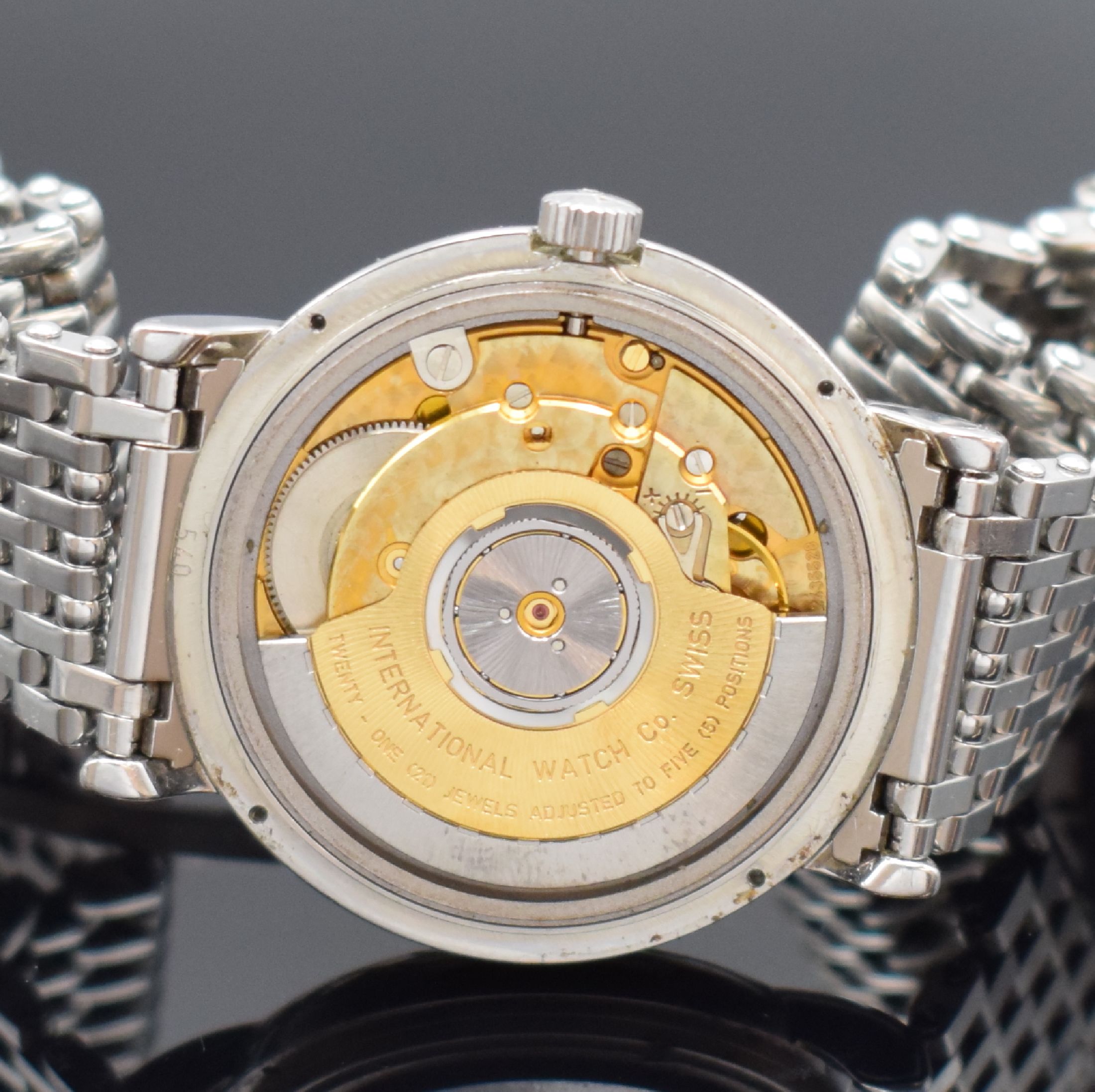 Detail d: IWC Portofino Herrenarmbanduhr Ref. 3513 1, Schweiz um 1995, Automatik, Edelstahlgeh., Boden geschr., unsign. Gliederband m. dopp. Faltschl., Boden ...
