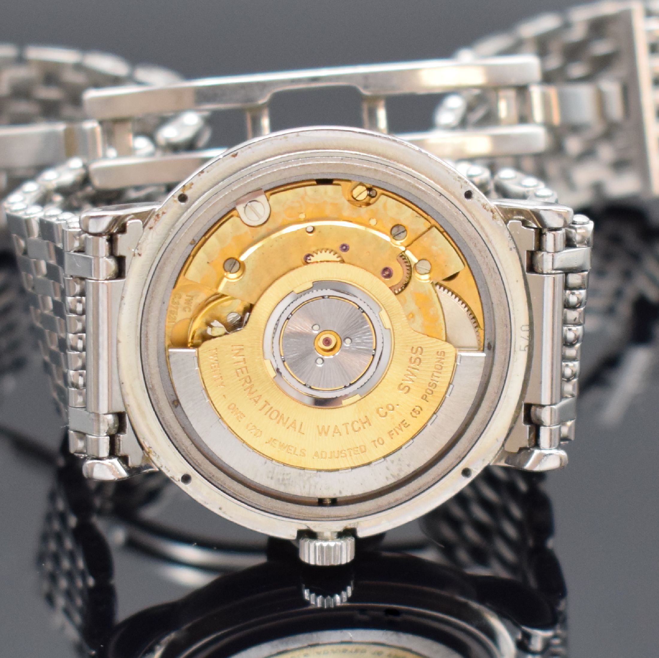 Detail e: IWC Portofino Herrenarmbanduhr Ref. 3513 1, Schweiz um 1995, Automatik, Edelstahlgeh., Boden geschr., unsign. Gliederband m. dopp. Faltschl., Boden ...