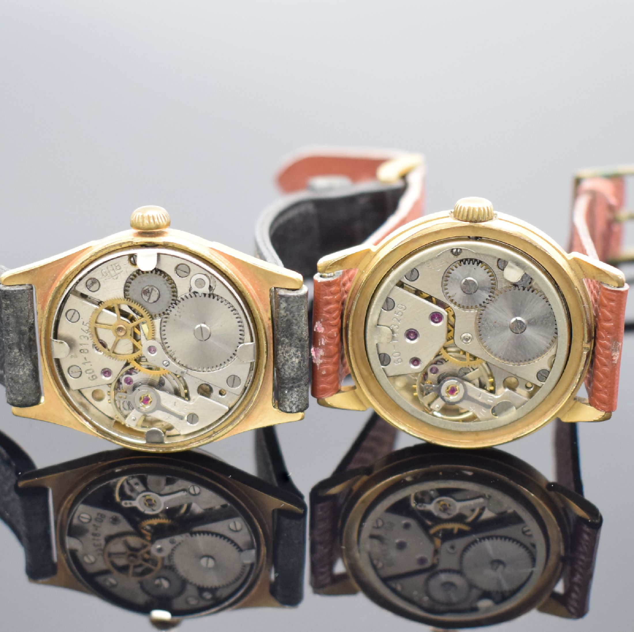 Detail c: 4 Armbanduhren GUB, ZENITH & ANCRE, Schweiz/Deutschland um 1950-1960, Handaufzug, 3x verg., 1x verchr., Böden geschr., 1) GUB Kal. 60, 2) GUB Kal. ...