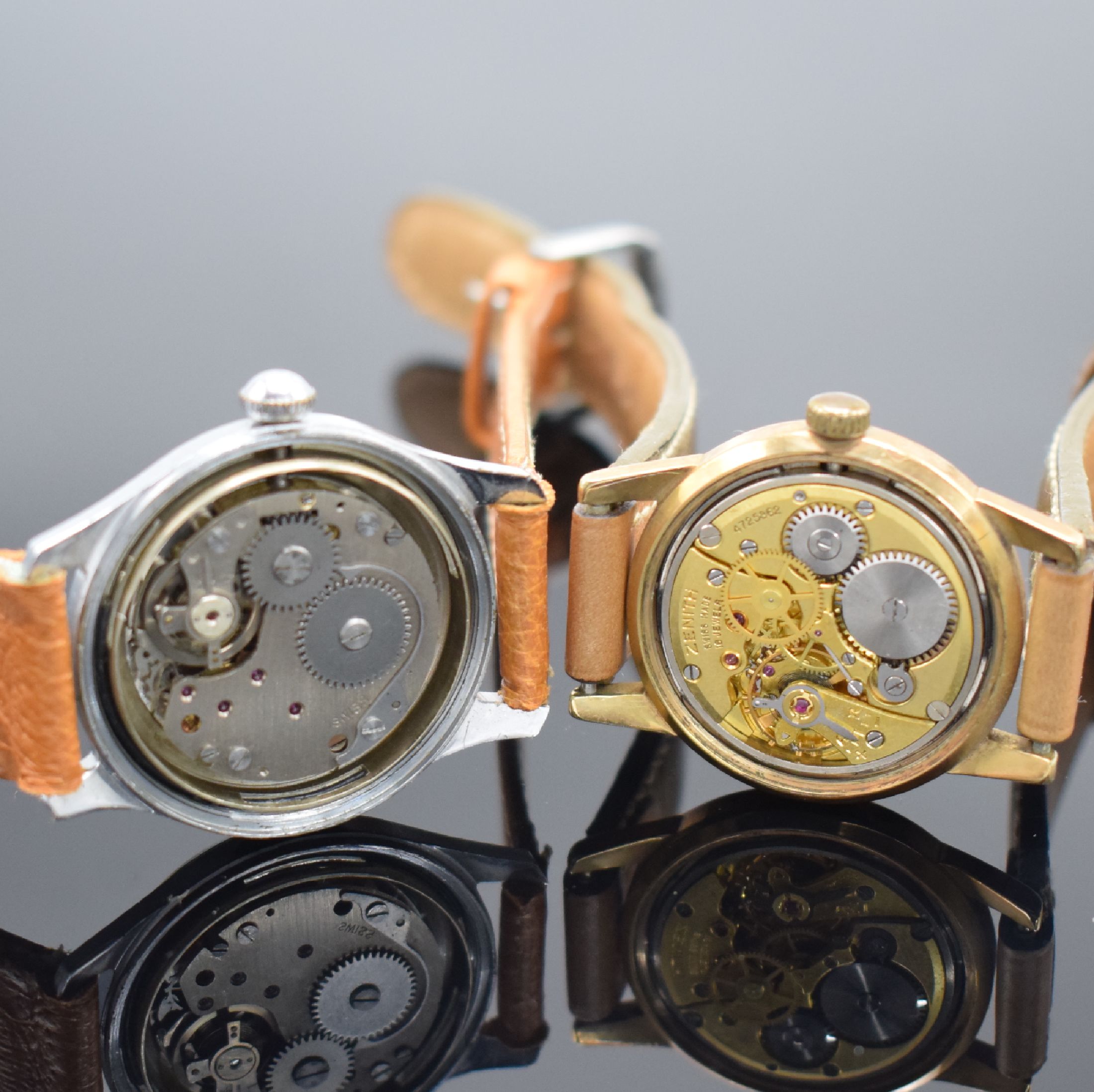 Detail f: 4 Armbanduhren GUB, ZENITH & ANCRE, Schweiz/Deutschland um 1950-1960, Handaufzug, 3x verg., 1x verchr., Böden geschr., 1) GUB Kal. 60, 2) GUB Kal. ...