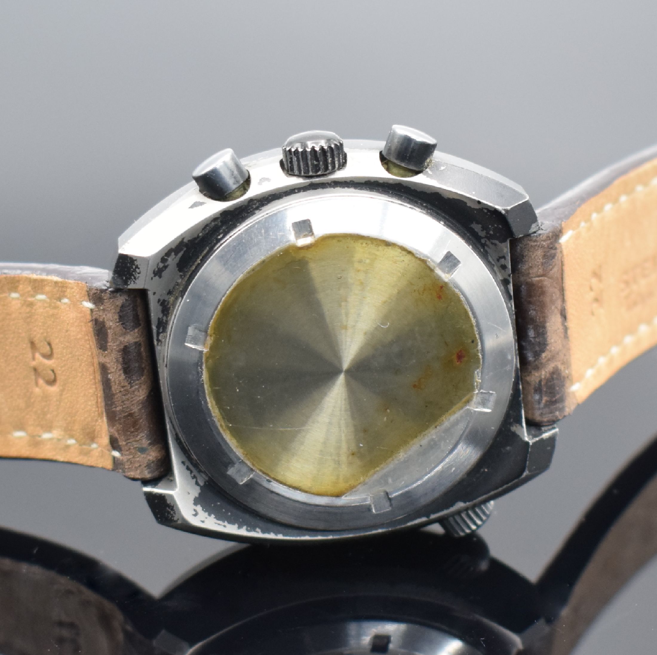 Detail d: SINN 141 BS seltener Armbandchronograph in geschwärztem Stahlgehäuse, Schweiz 1980er Jahre, Automatik, verschr. Geh., innenliegende Drehlünette ...