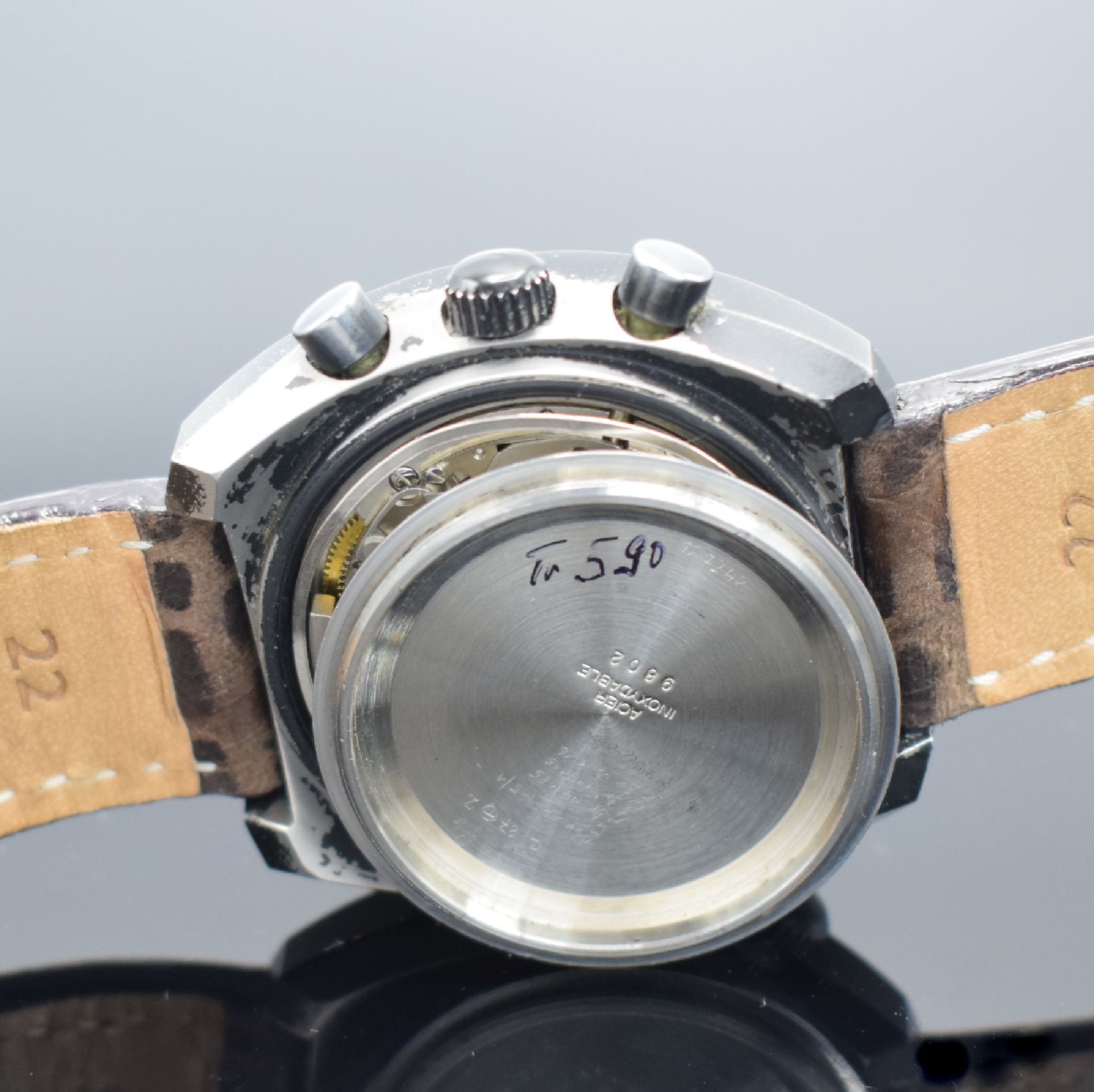 Detail g: SINN 141 BS seltener Armbandchronograph in geschwärztem Stahlgehäuse, Schweiz 1980er Jahre, Automatik, verschr. Geh., innenliegende Drehlünette ...