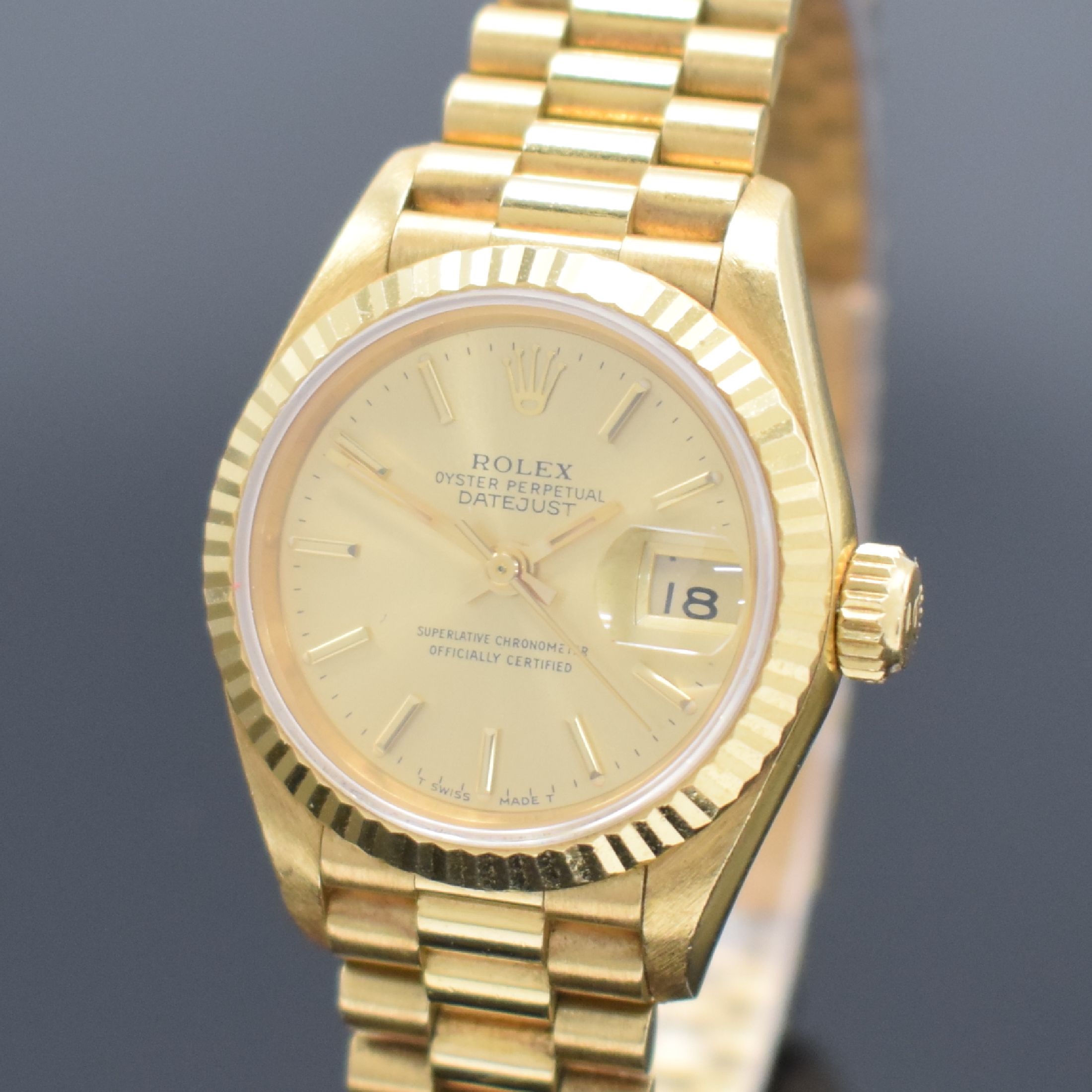 Detail a: ROLEX Damenarmbanduhr Oyster Perpetual Datejust Referenz 69178, Automatik, Chronometer der Superlative in GG 750/000 inkl. Präsidentband, Boden & ...
