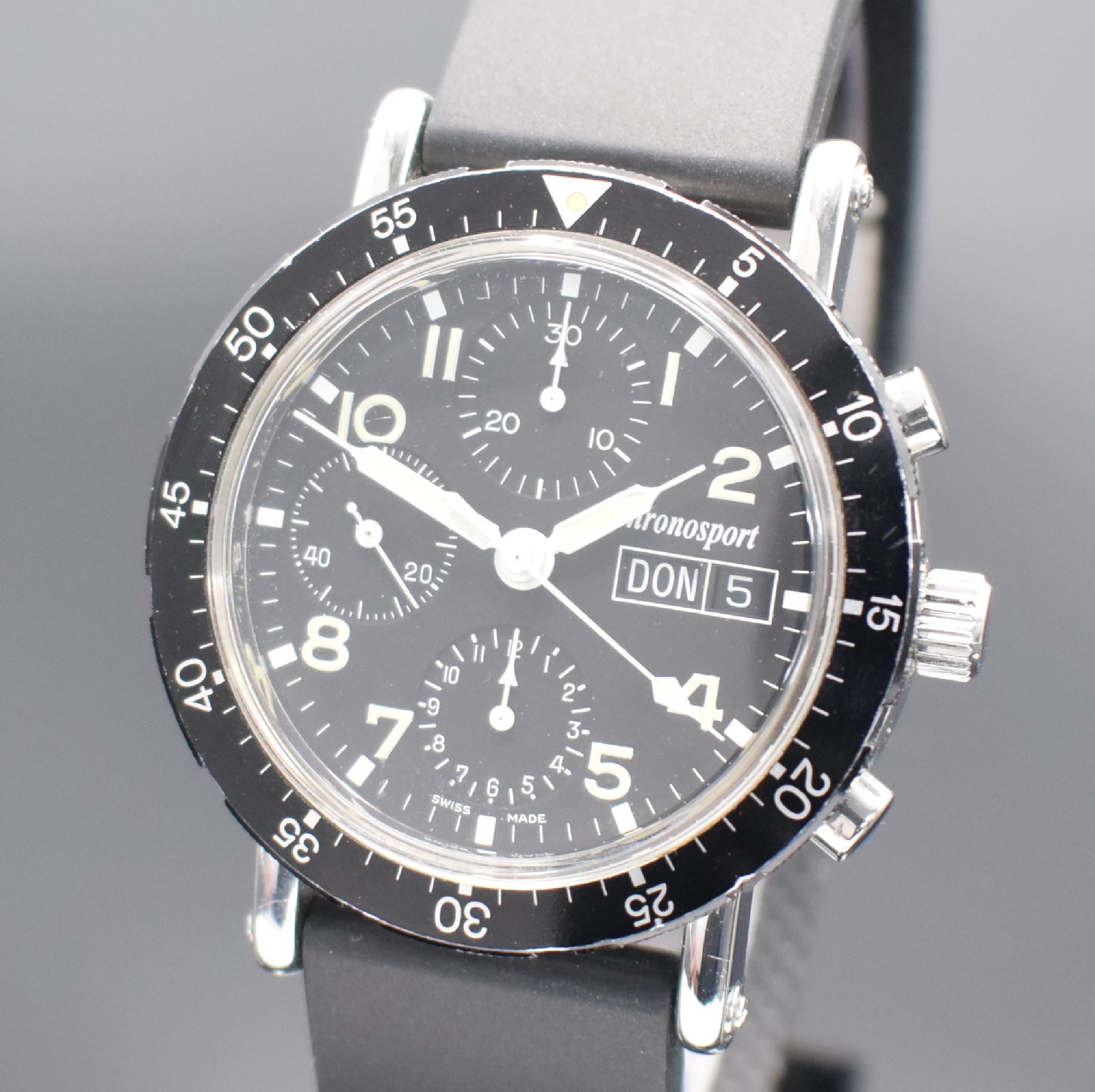 Detail a: CHRONOSPORT Armbandchronograph Referenz 78350, Automatik, Schweiz um 2010, Edelstahlgeh. inkl. neutr. Kautschukband m. Faltschl., Boden & Krone ...