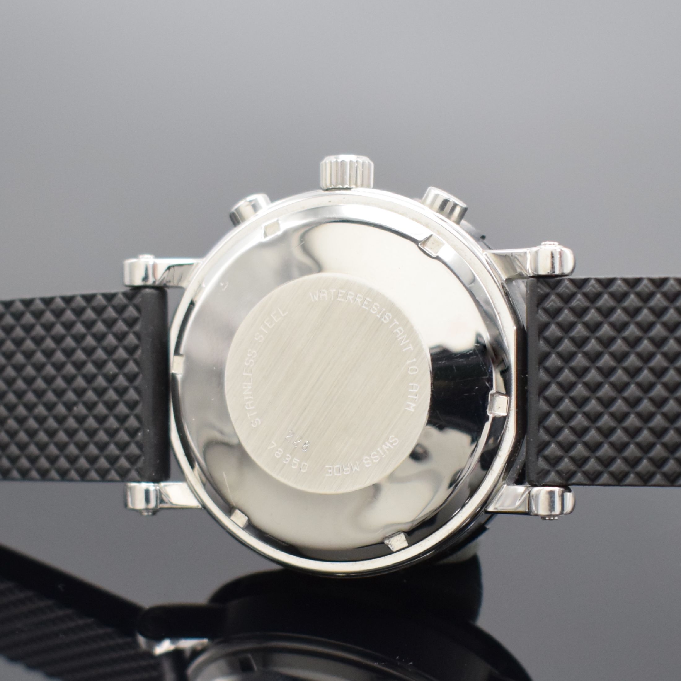 Detail b: CHRONOSPORT Armbandchronograph Referenz 78350, Automatik, Schweiz um 2010, Edelstahlgeh. inkl. neutr. Kautschukband m. Faltschl., Boden & Krone ...