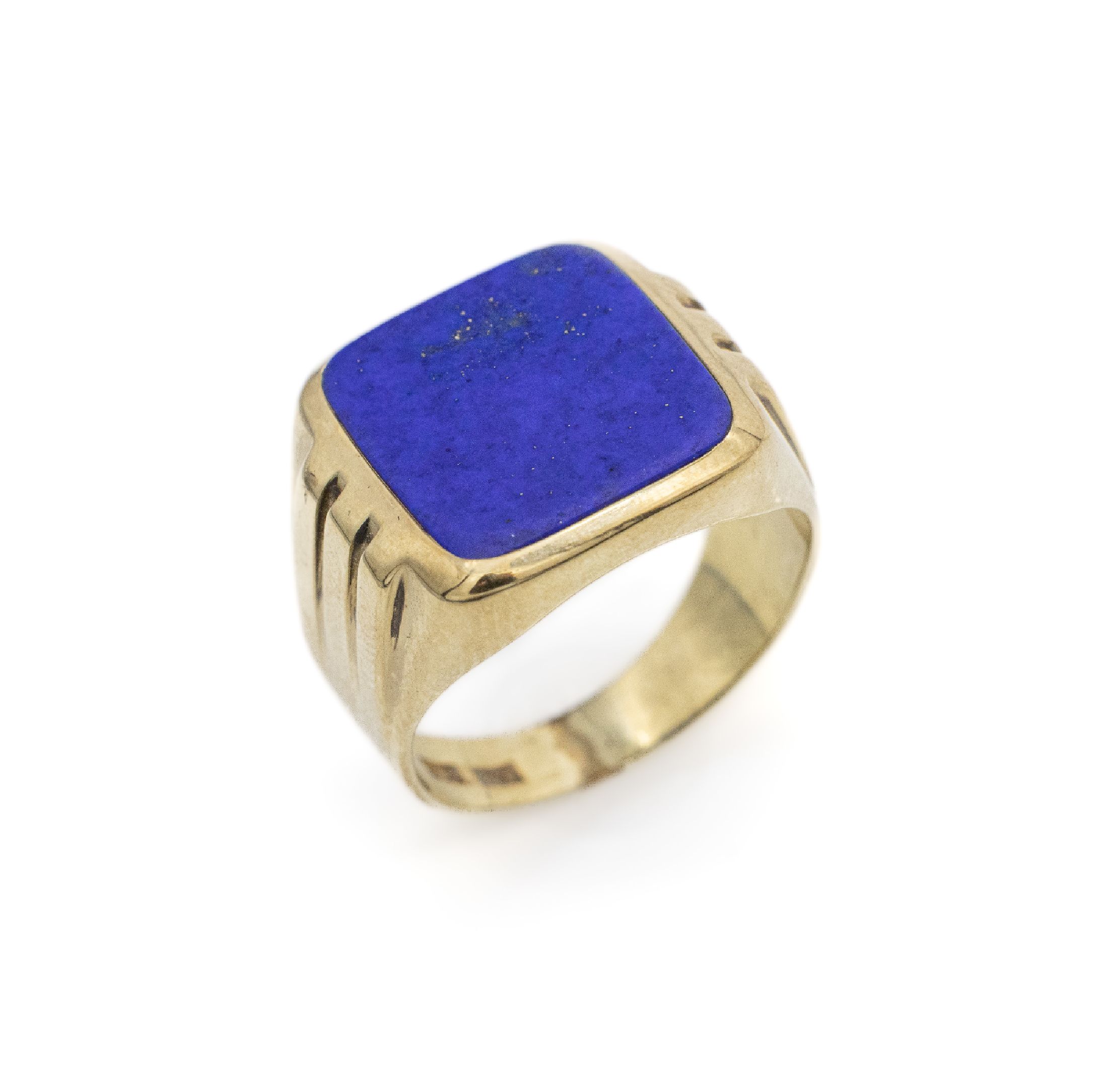 14 kt Gold Lapislazuli-Siegelring, GG 585/000, Lapislazuliplatte von guter Farbe, ungrav., total ca. 10.6 g, RW 64