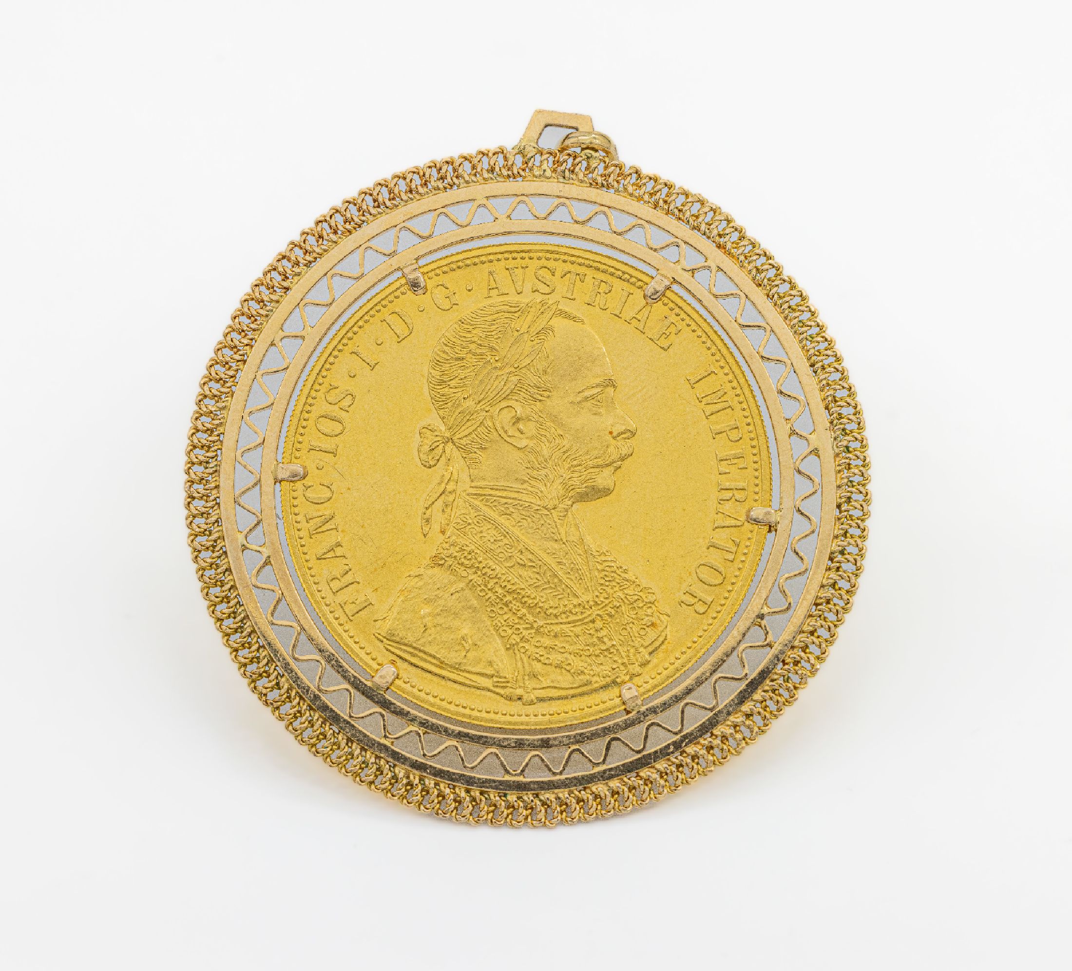 Detail a: 18 kt Gold Anhänger mit Goldmünze 4 Dukaten 1915, GG 750/000 und Dukatengold, Österreich/Ungarn, offizielle Nachprägung, Franz Joseph I., D ca. ...