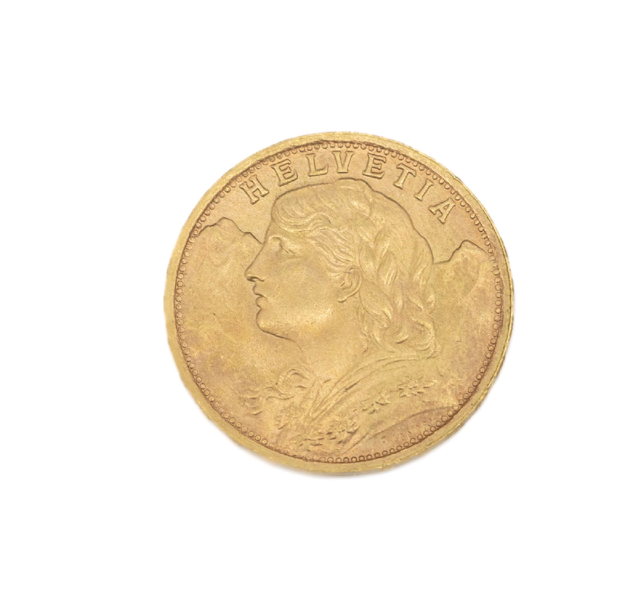 Goldmünze 20 Franken, Schweiz 1947, sogn. Vreneli, Helvetia