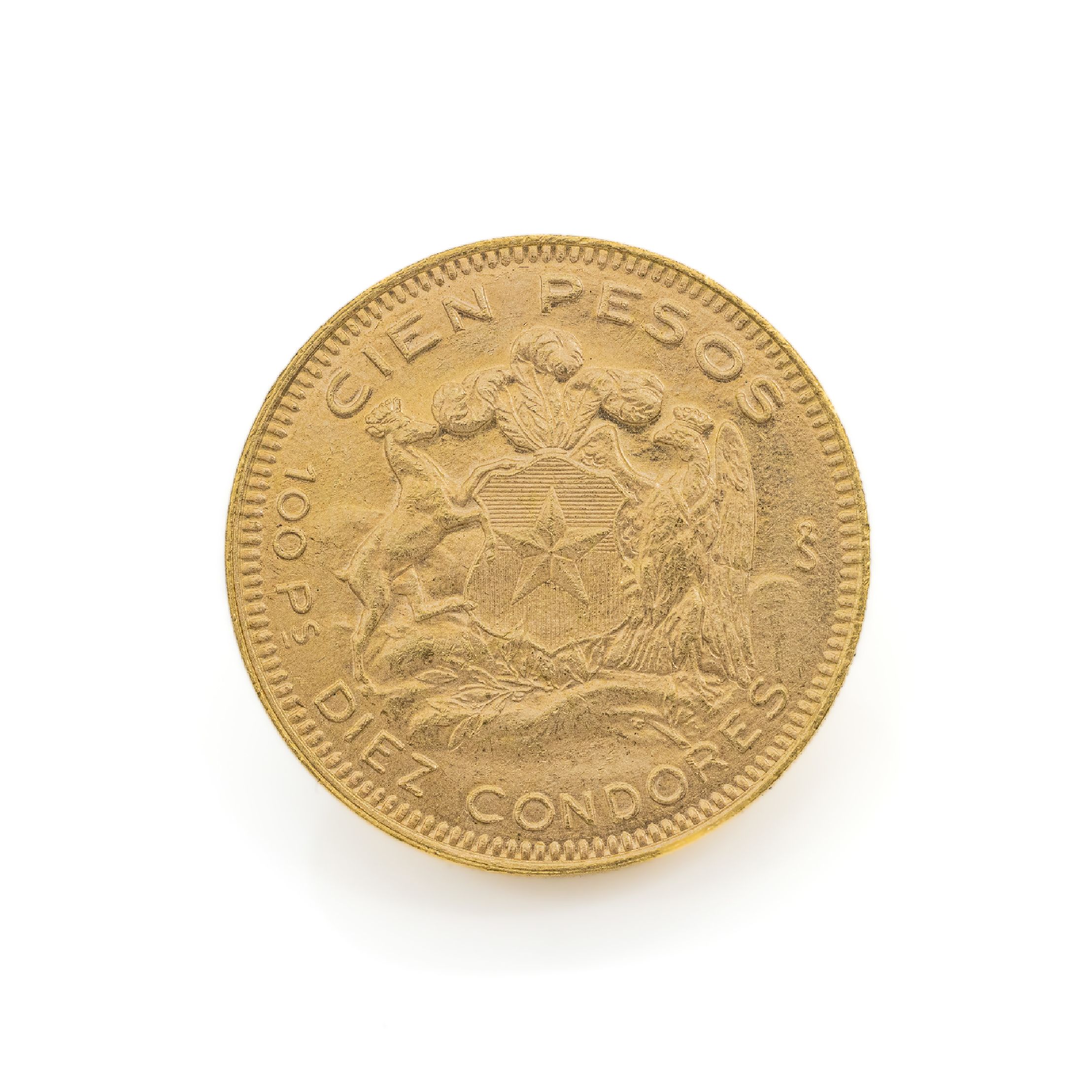 Detail a: 100 Pesos Goldmünze Chile 1949, Cien Pesos, Diez Concordes, Repulica de Chile