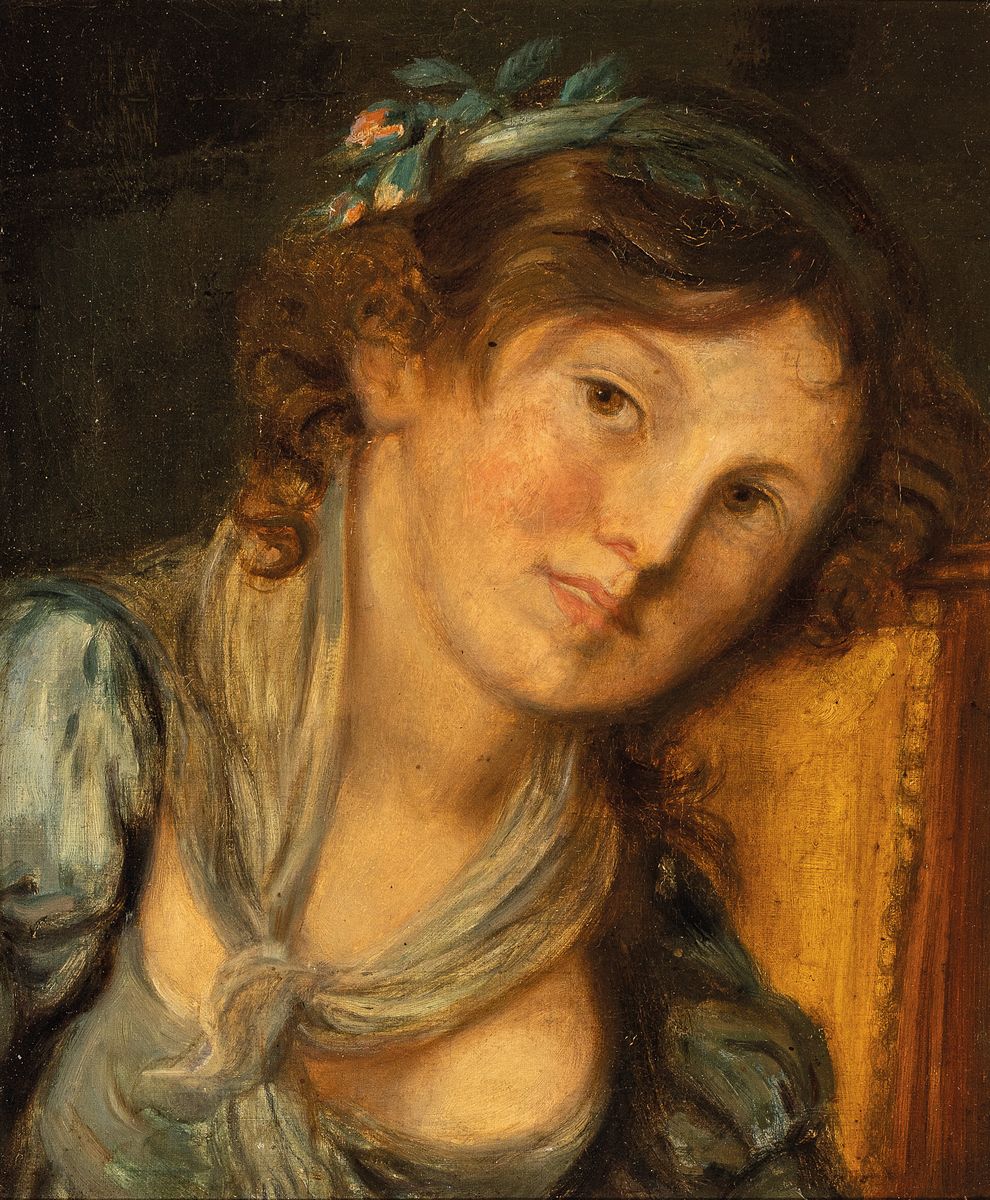 Unbekannter Künstler, deutsch, um 1900, Porträt einer jungen Frau, Öl/Lwd, unsigniert, ca. 40x32cm, glanzvergoldeter Stuckrahmen ca.60x53cm