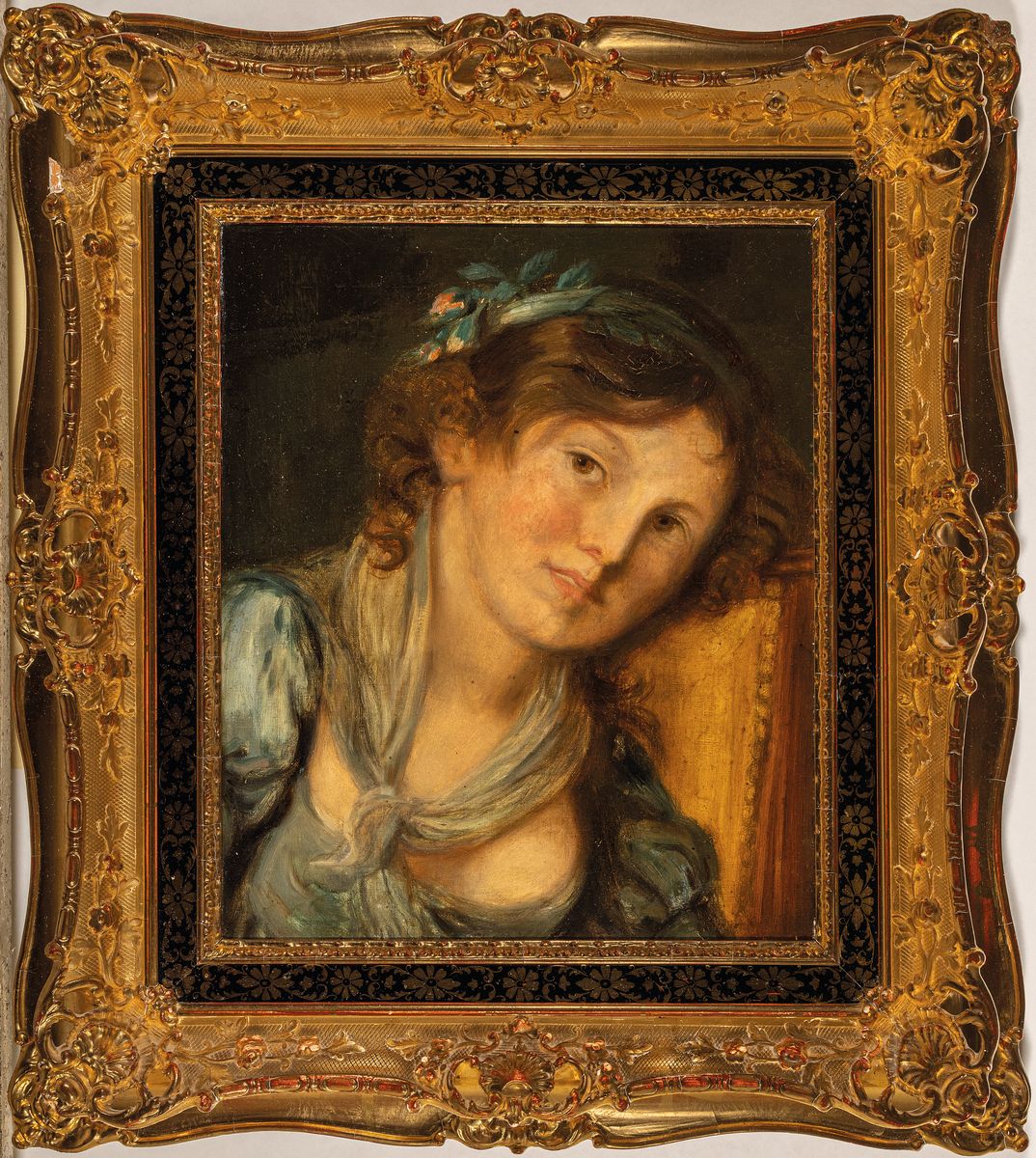 Detail k: Unbekannter Künstler, deutsch, um 1900, Porträt einer jungen Frau, Öl/Lwd, unsigniert, ca. 40x32cm, glanzvergoldeter Stuckrahmen ca.60x53cm