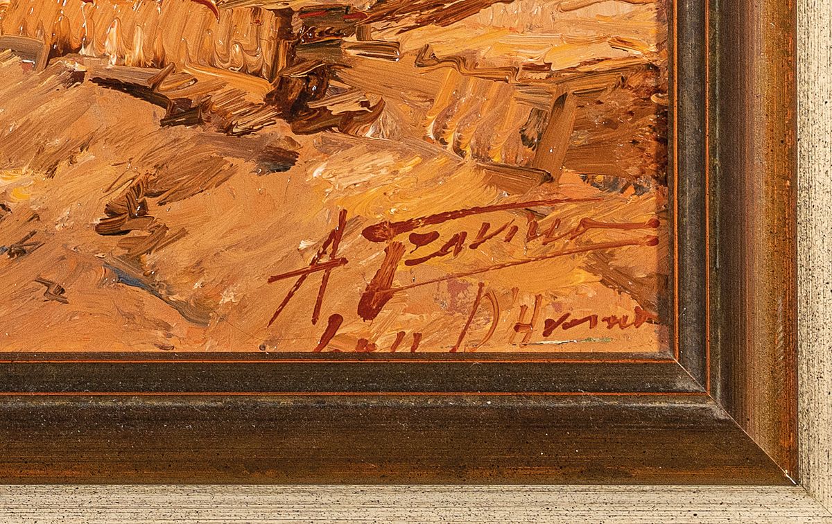 Detail a: Tzavino, Künstler der Mitte des 20.Jh, "LagoD'Averno", italienische Seenlandschaft, Öl/Malkarton, signiert, verso bez., Rahmen, ...