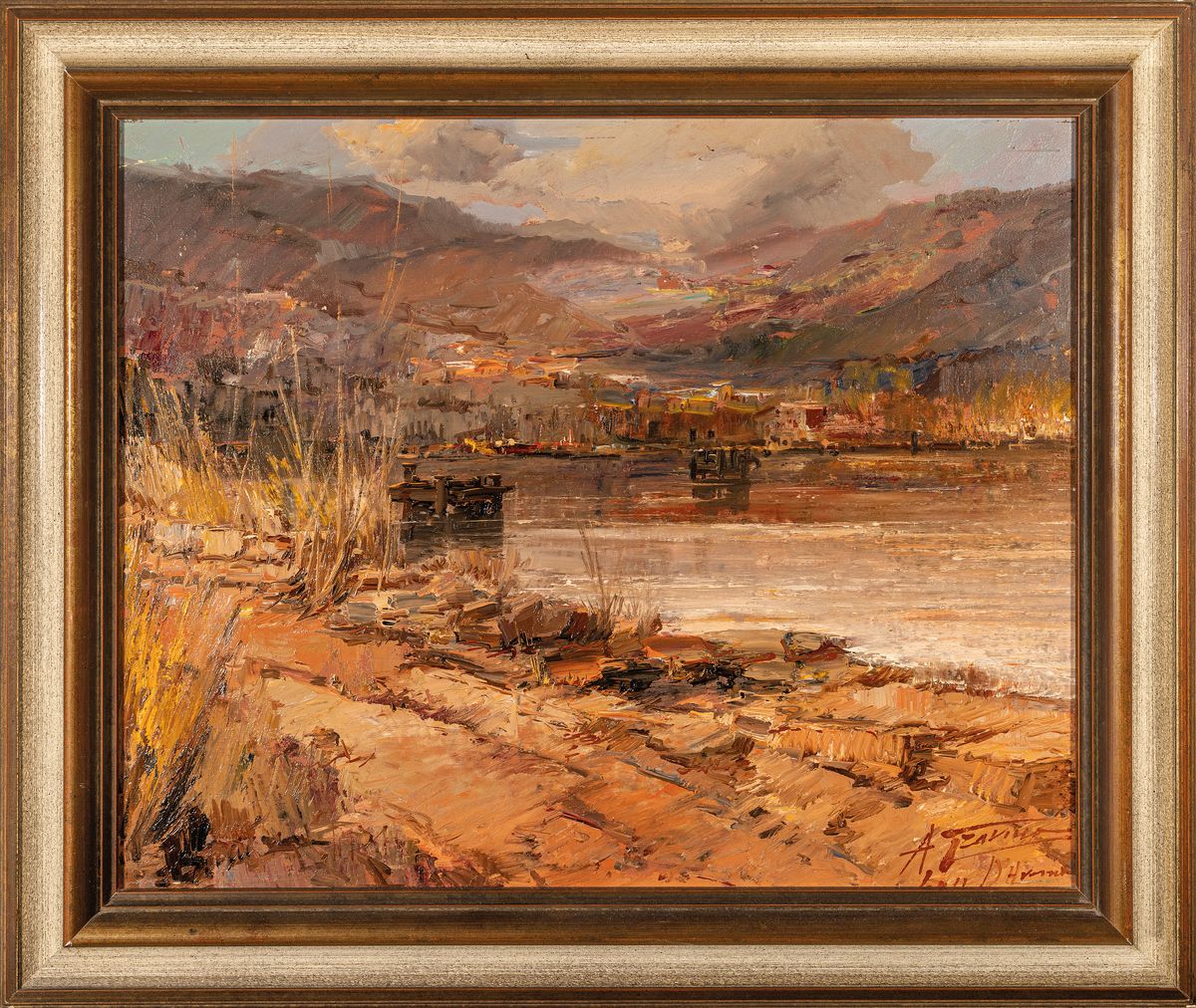 Detail k: Tzavino, Künstler der Mitte des 20.Jh, "LagoD'Averno", italienische Seenlandschaft, Öl/Malkarton, signiert, verso bez., Rahmen, ...