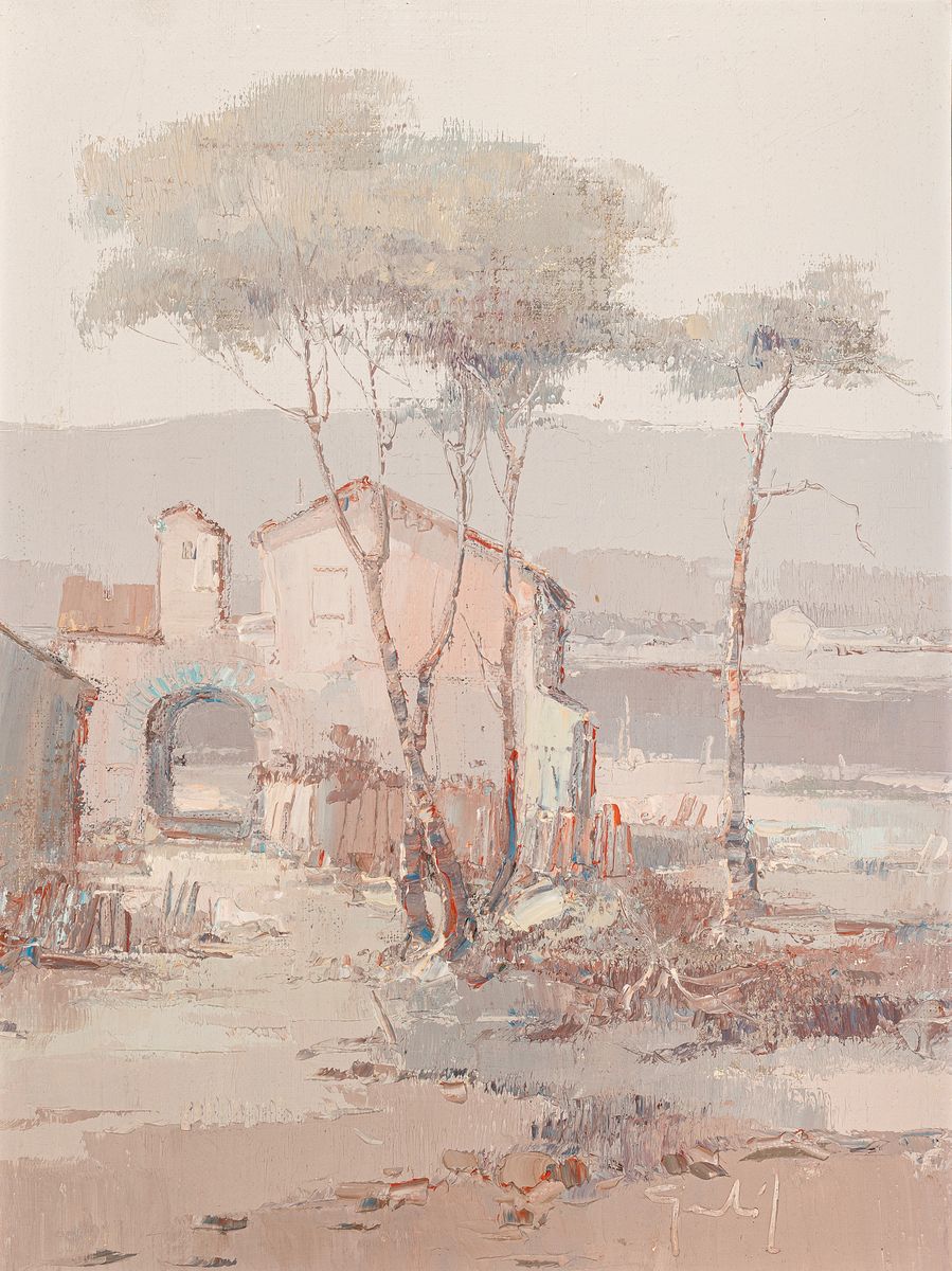 Gnocchi Franco, geb. 1945, ital. Künstler, "Il Po": atmosphärische Moorlandschaft 33x53 cm, toskanische Landschaft: "Toscana ...