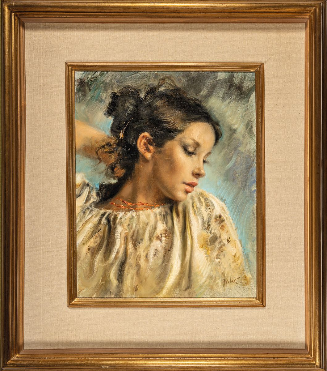Detail k: Unbekannter zeitgenössischer Künstler, Brustbild einer jungen Frau, signiert, Öl/Lwd,Galerierahmen, 80x70 cm