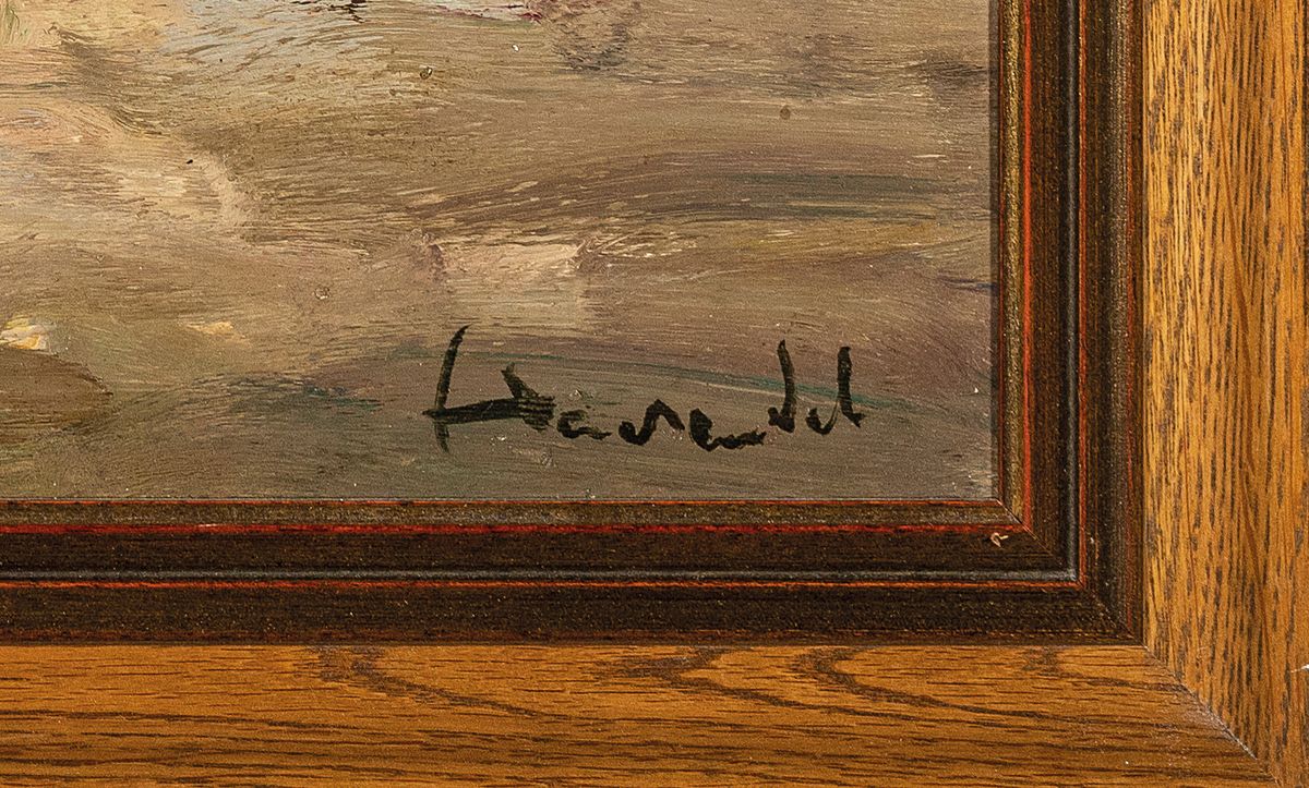 Detail a: Harry Haerendel, Hamburger Maler, um 1896-1991, Fischerboote vor Mühle, Öl/Lwd, rechts unten signiert, ca. 60x70cm/77x85cm, Rahmen