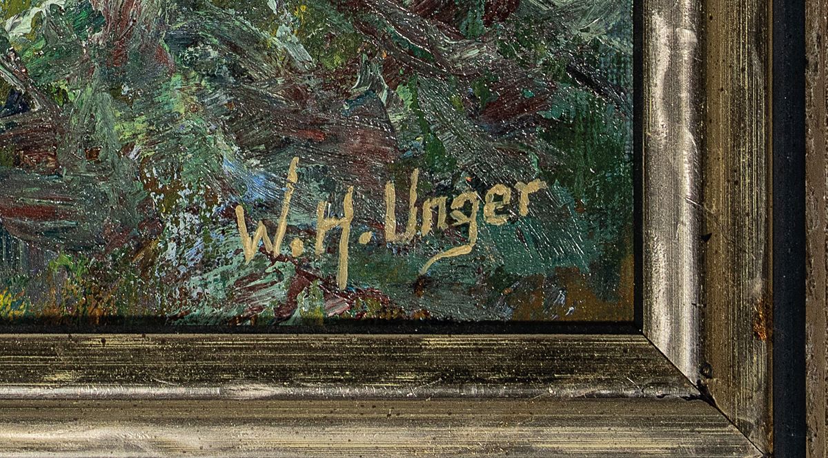 Detail a: Wolfgang Heinz Unger, geb. 1929 Haale/Saale,Stillleben mit Sonnenblumen und Rittersporn, Öl/Malkarton, rechts unten signiert, rückseitig betitelt, ...