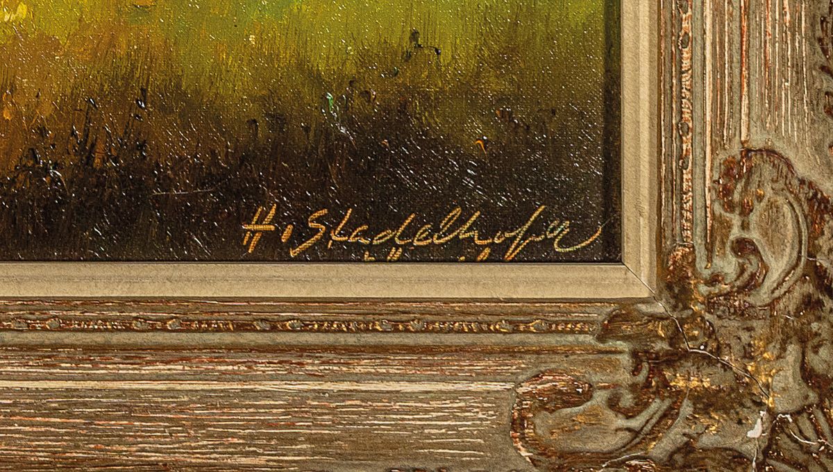 Detail a: Helmut Stadelhofer, 1914 Konstanz- 1979 München, Landschaft im Inntal bei Kufstein, so rückseitig mit Bleistift bezeichnet, Öl/Lwd, signiert, ca. ...