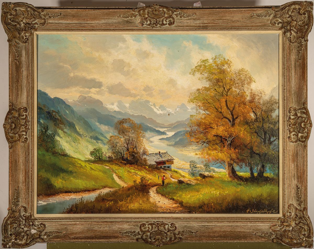 Detail k: Helmut Stadelhofer, 1914 Konstanz- 1979 München, Landschaft im Inntal bei Kufstein, so rückseitig mit Bleistift bezeichnet, Öl/Lwd, signiert, ca. ...