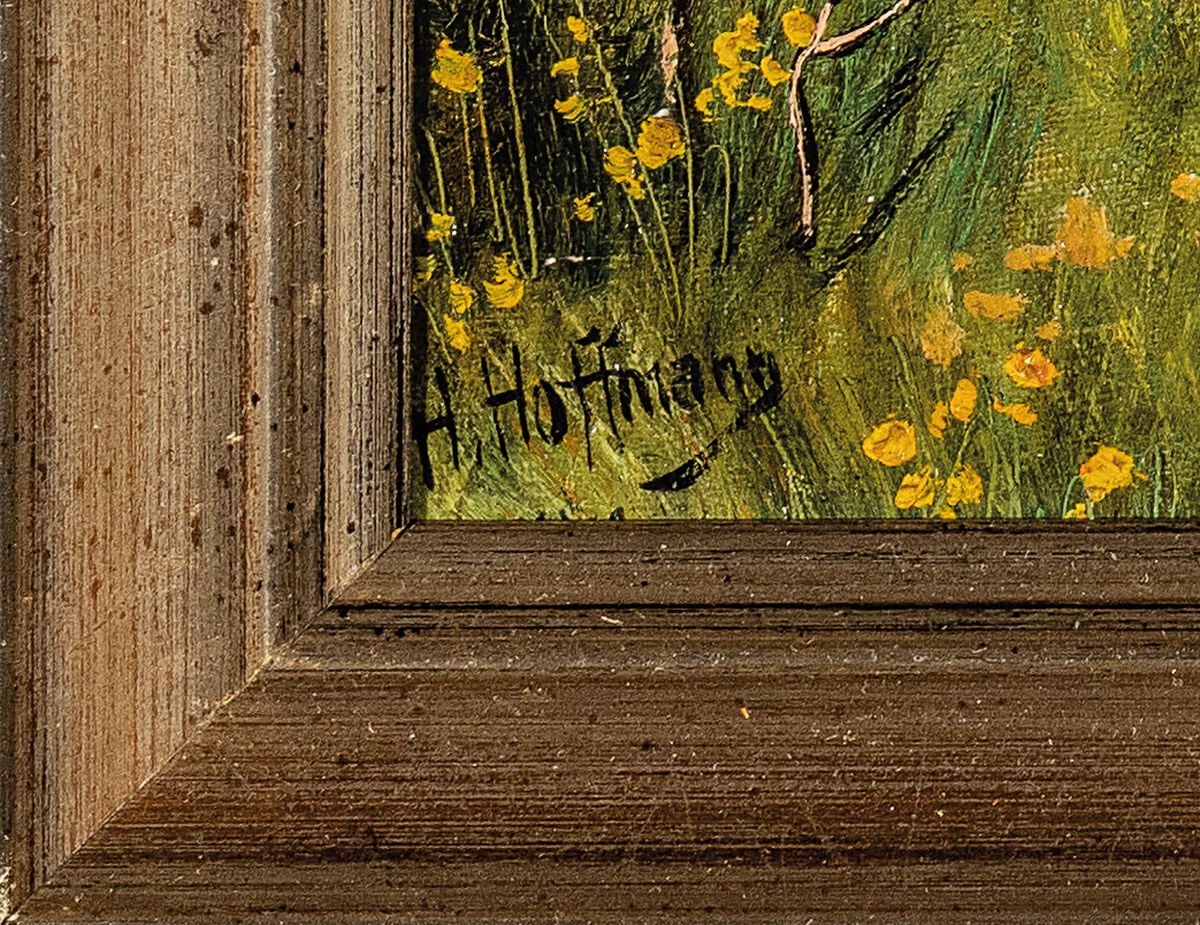 Detail a: H. Hoffmann, wohl Hubert Hoffmann, 1904-1999 , Heidelandschaft mit Kiefern, Öl/Lwd, links unten signiert, ca. 41x60cm/48x68cm, Rahmen