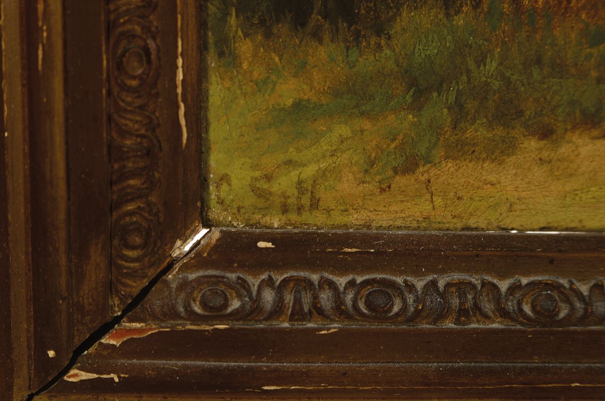 Detail a: Christian Sell, 1856 Düsseldorf-1925 Gotha, zwei berittene Soldaten mit Krummsäbel und Gewehr, im Hintergrund ein Gebäude, Öl/Lwd, links unten ...