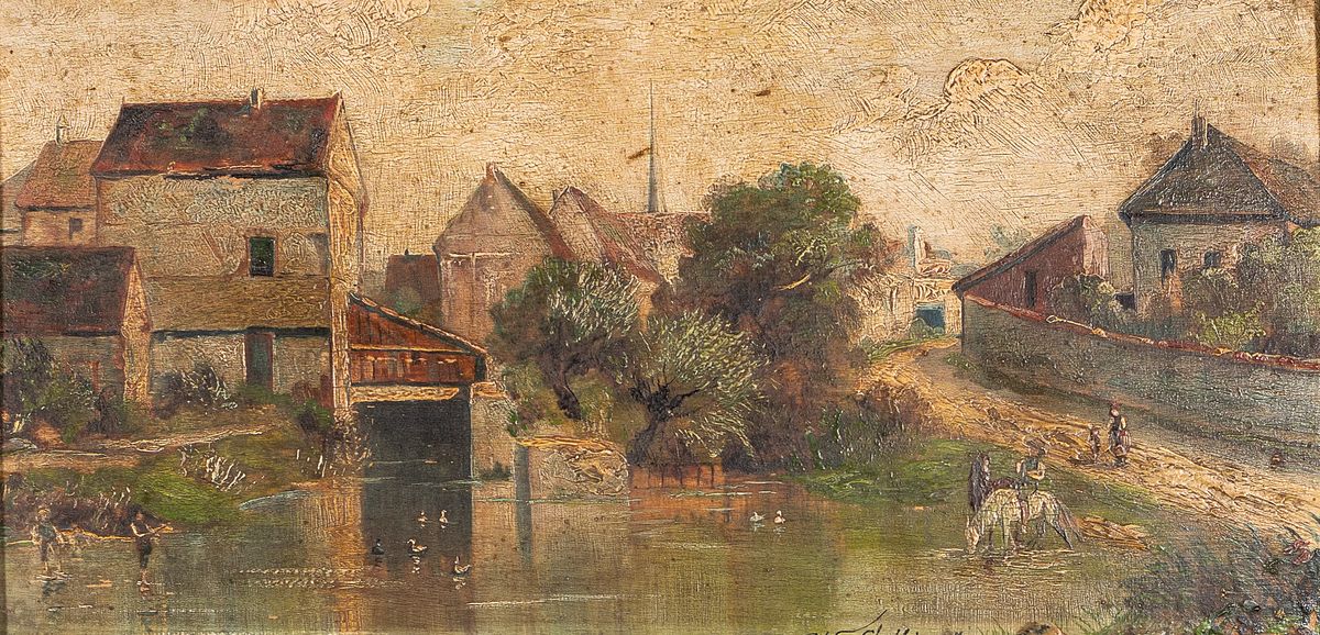 W. Collins, Maler der 2. Hälfte des 19. Jh., Landschaft in der Bretagne, so rückseitig betitelt, Öl/Holz, rechts unten signiert, ca. 14x28cm, R. ...