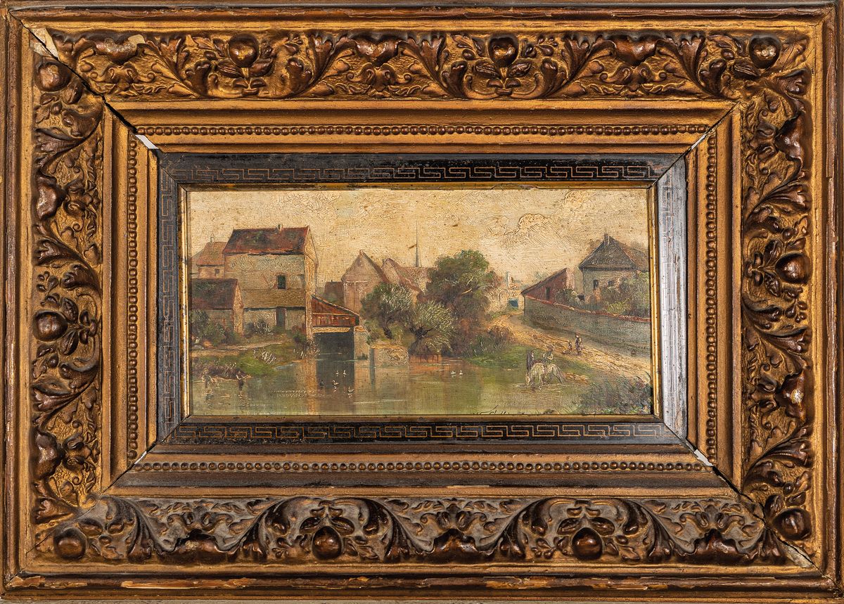 Detail k: W. Collins, Maler der 2. Hälfte des 19. Jh., Landschaft in der Bretagne, so rückseitig betitelt, Öl/Holz, rechts unten signiert, ca. 14x28cm, R. ...