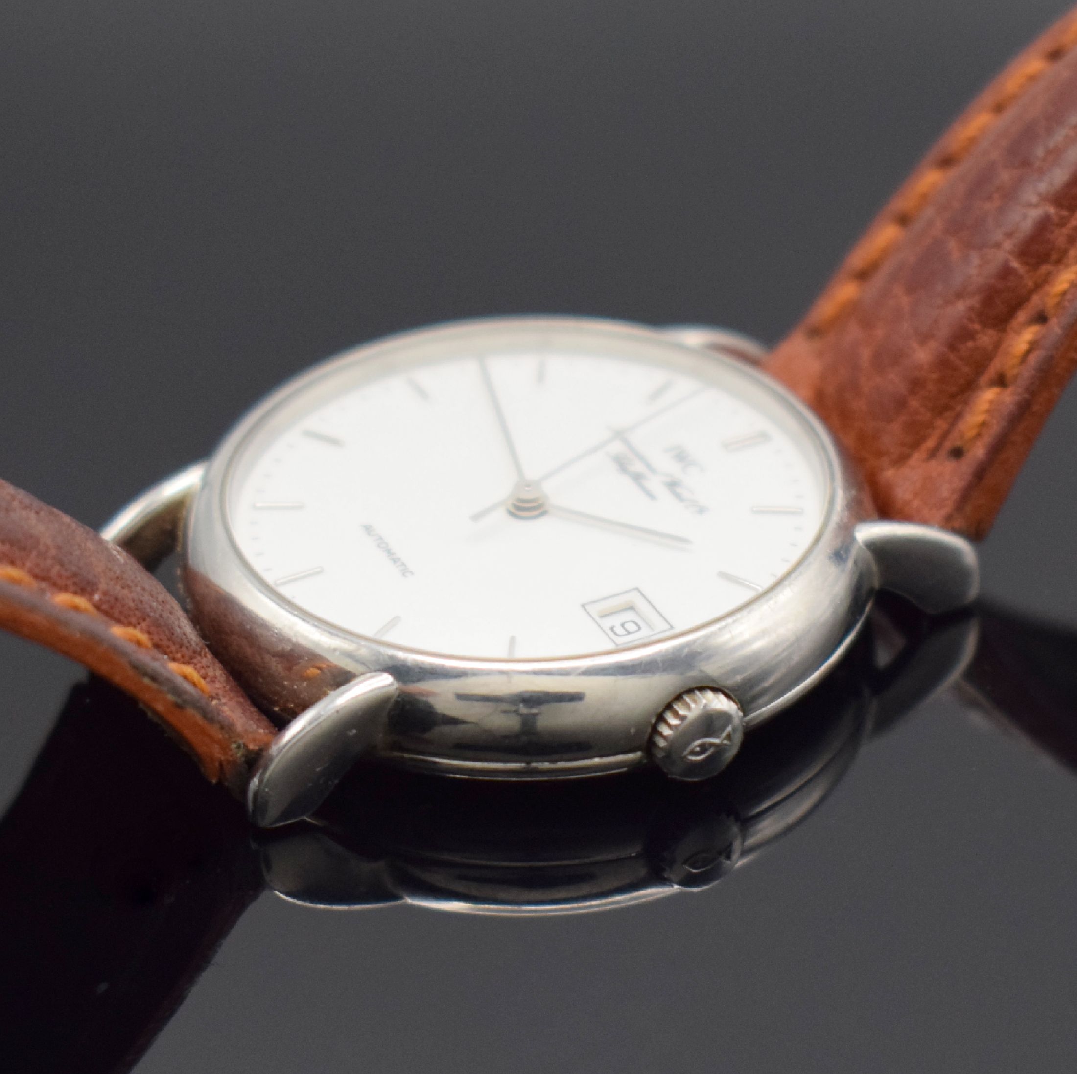 Detail c: IWC Portofino Herrenarmbanduhr in Stahl Referenz 3513 1, Schweiz um 1990, Automatik, 4-fach verschr. Geh., weißes Zifferbl., silb. Indizes & Zeiger, ...
