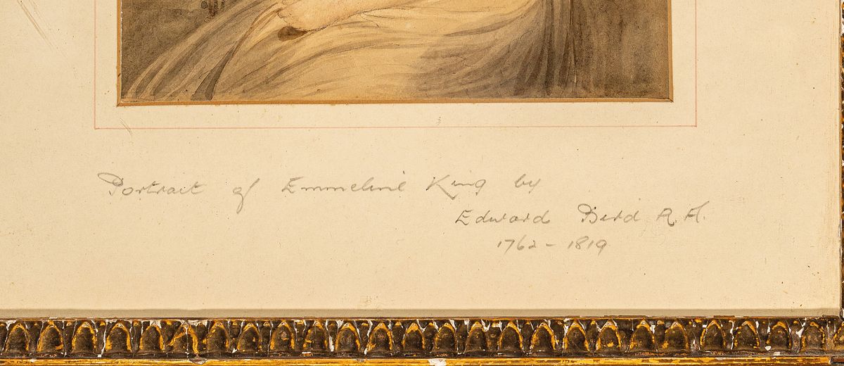 Detail a: Zuschreibung: Edward Bird, 1772-1819, englische Schule, Aquarell u. Bleistift auf Papier, Porträt von Emmeline King geb. Edgeworth, gebräunt, ...