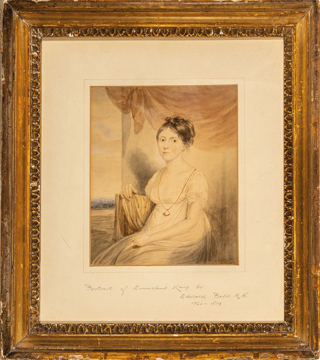 Detail k: Zuschreibung: Edward Bird, 1772-1819, englische Schule, Aquarell u. Bleistift auf Papier, Porträt von Emmeline King geb. Edgeworth, gebräunt, ...