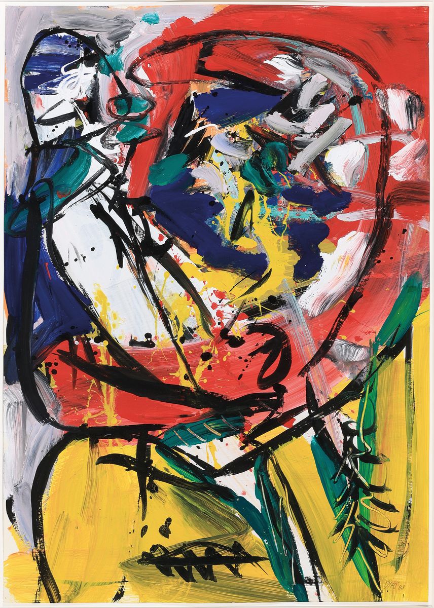 Diri = Dietrich Strauch, geb. 1940, Abstrakte Komposition, Acryl auf Papier, und dat. 88, ca. 70x50cm, PP, u.Gl., R. ca. 106x84 cm