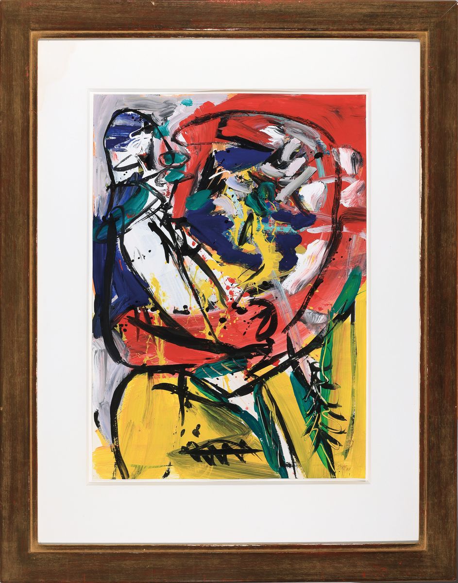 Detail k: Diri = Dietrich Strauch, geb. 1940, Abstrakte Komposition, Acryl auf Papier, und dat. 88, ca. 70x50cm, PP, u.Gl., R. ca. 106x84 cm