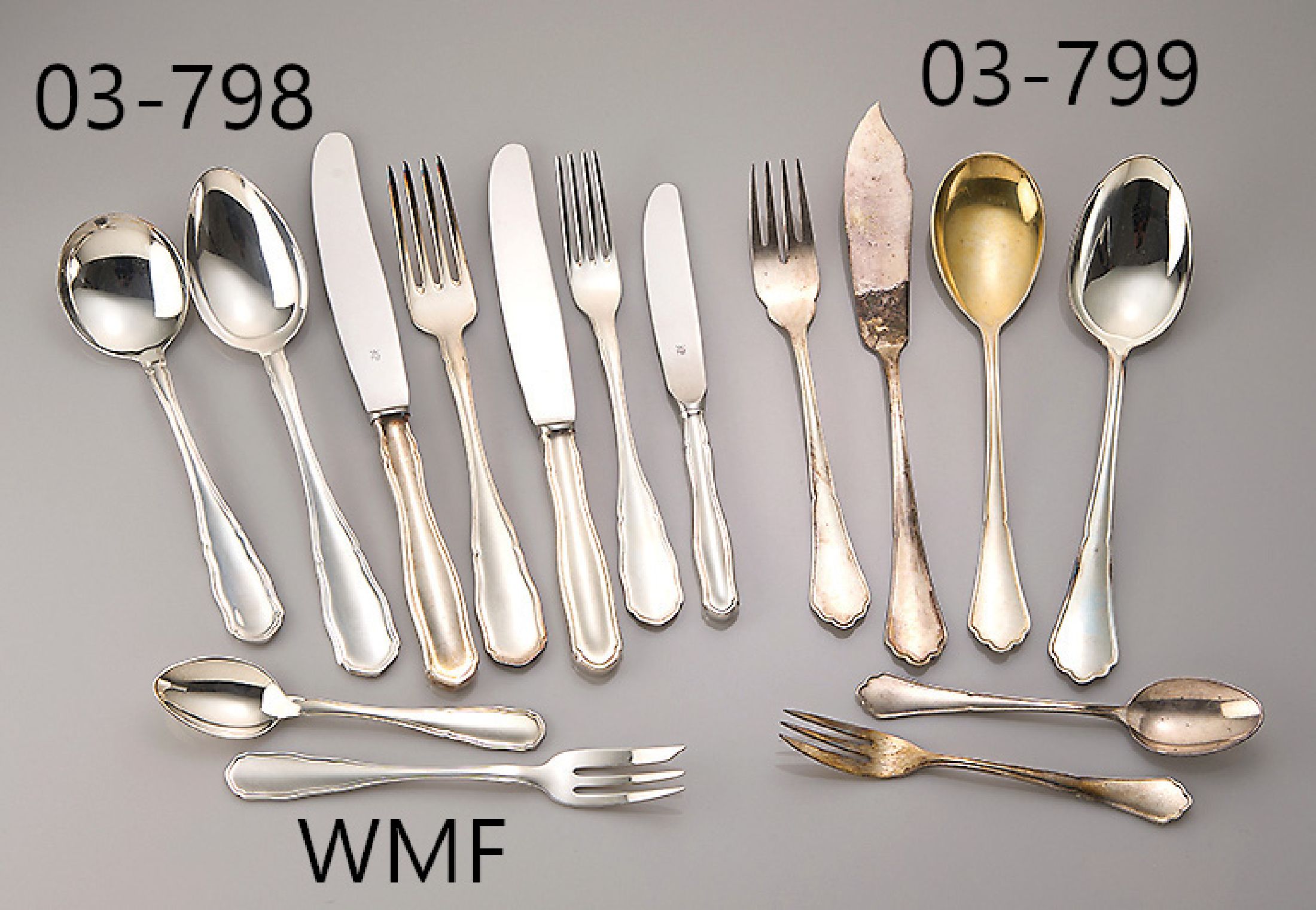 129 teiliges WMF Besteck, 800er Silber, bestehend aus: 12 Menügabeln/-messer/-löffel, 12 Vorspeisegabeln/-messer/- löffeln, 12 Obstmesser, 12 ...