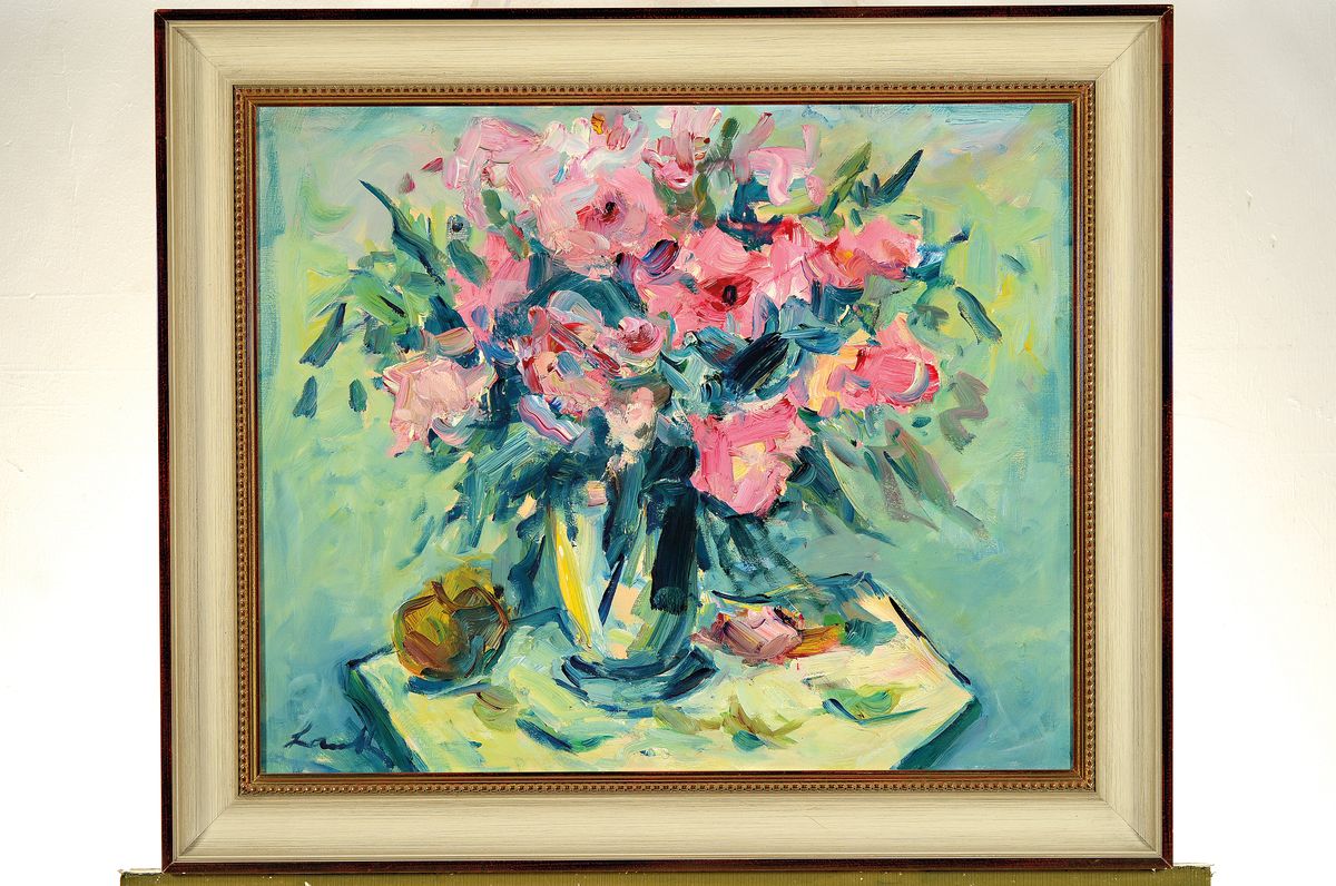 Detail k: Robert Lauth, 1896-1985 Ludwigshafen am Rhein, Blumenstillleben, Öl/Lwd, links unten signiert, ca. 50x60cm, R. ca. 61x71cm