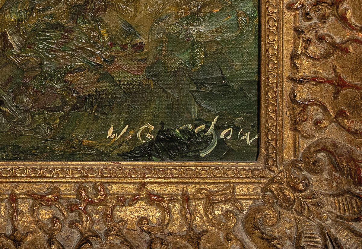 Detail a: Wladimir Grechow, eb. 1917, Parforcejagd, Öl/Lwd, rechts unten signiert, ca. 50x100cm, R. ca. 64x114cm