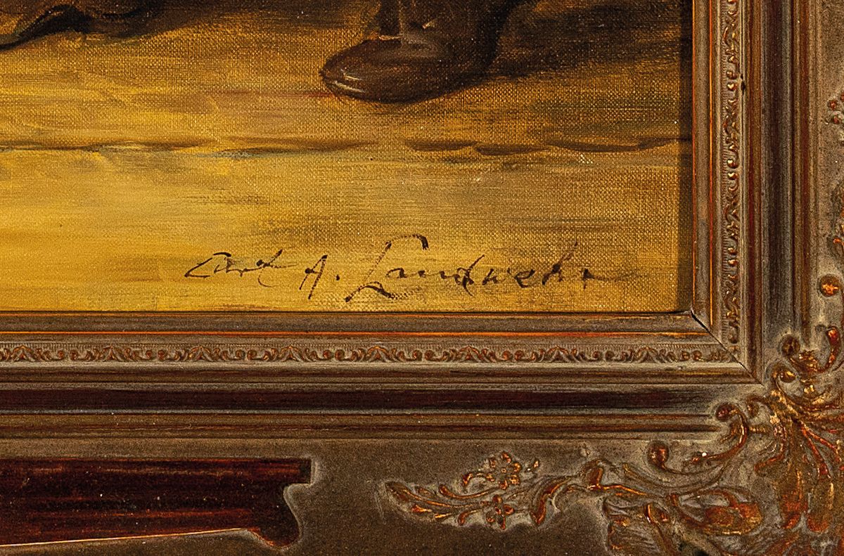 Detail a: Curt A. Landwehr, 1920 - 1988, Ausbildung am Dörner Institut und an der Akademie München, hier drei Männer im Wirtshaus, Öl/Lwd, signiert, ca. 70 ...