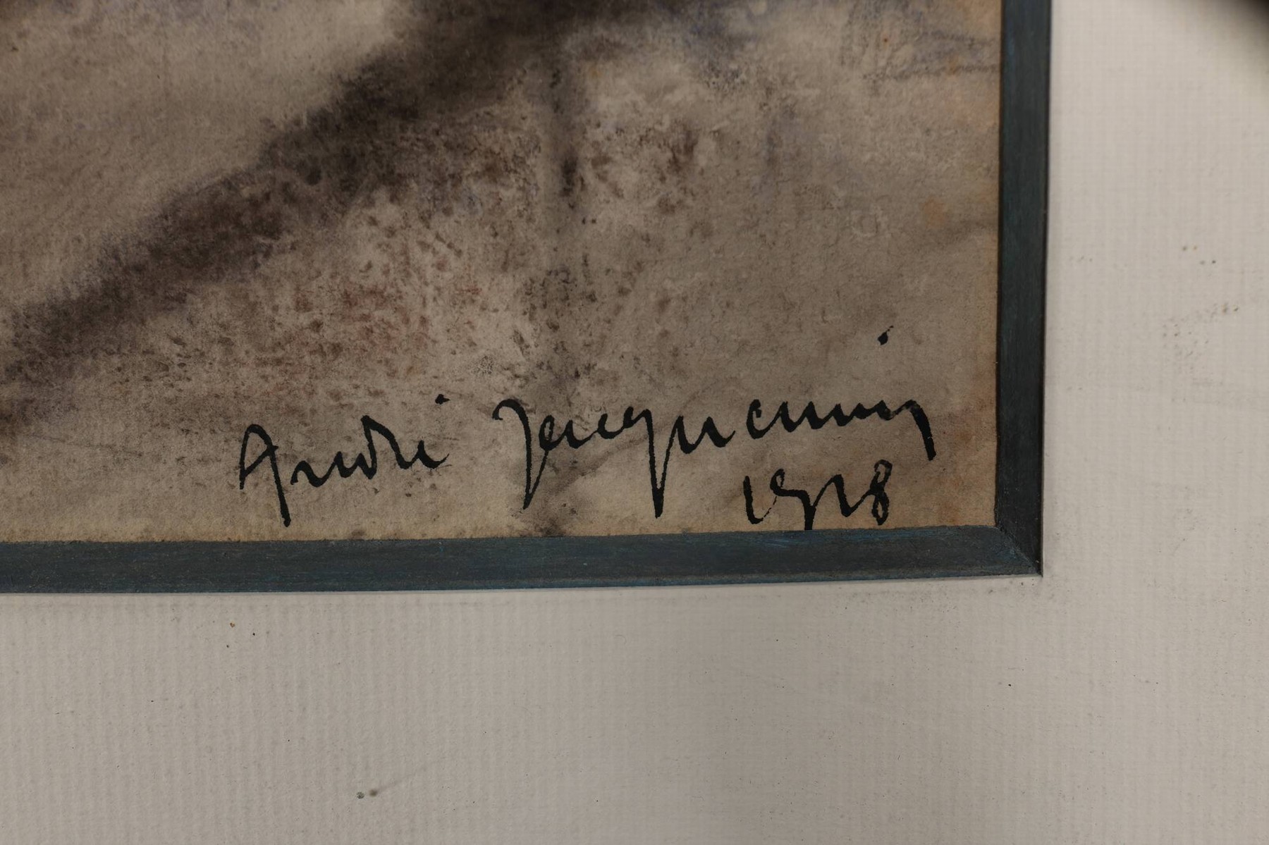 Detail a: Ungedeuteter Künstler des 20.Jh., Hafeneinfahrt mit den sich spiegelnden Kranauslegern, Pastell, rechts unten unleserlich signiert u. datiert 1918, ...