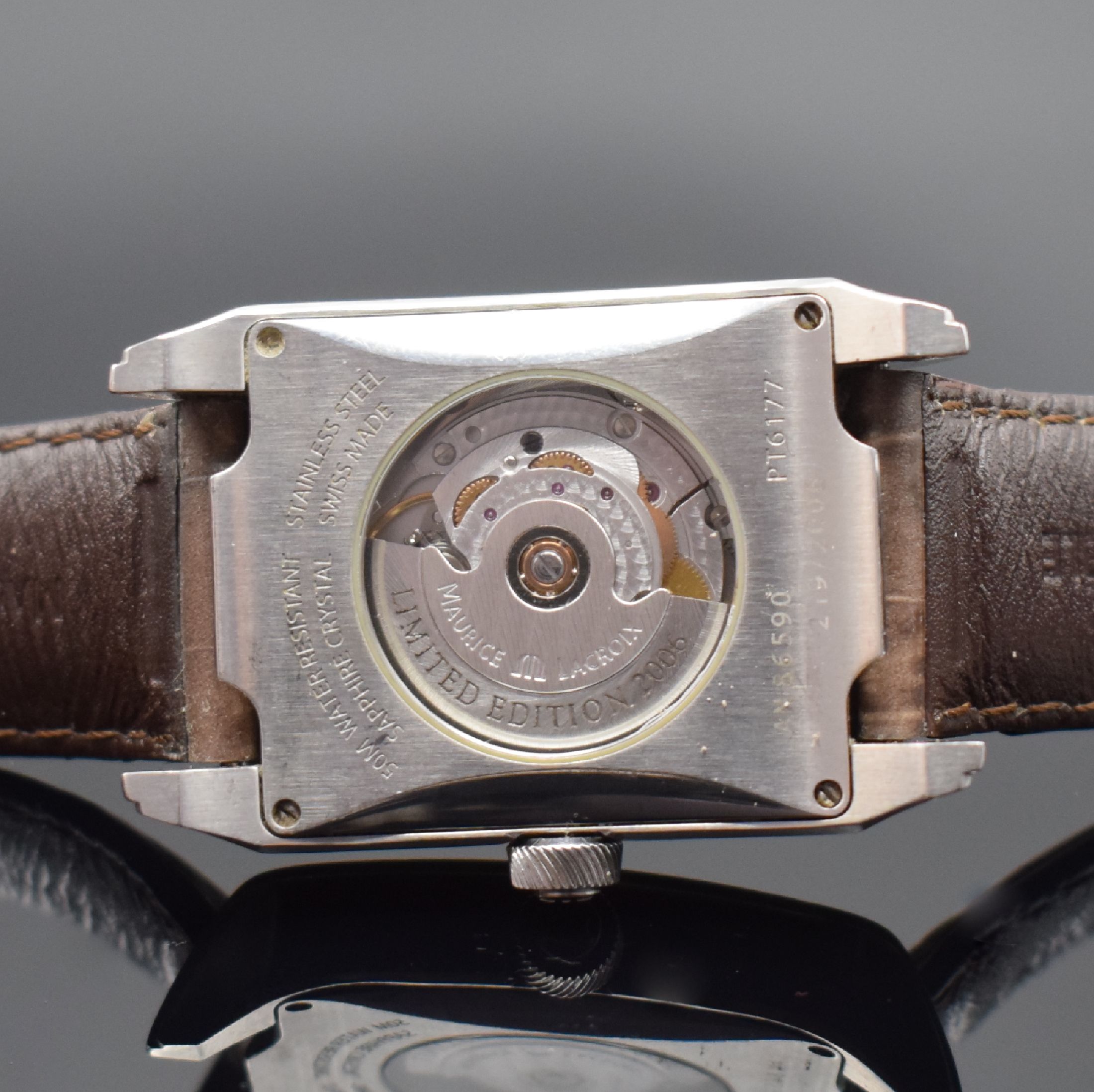 Detail e: MAURICE LACROIX Pontos limitierte Herrenarmbanduhr Referenz PT6177, Schweiz um 2010, Automatik, 2-teil. Gehäuse in Edelstahl, Boden 4-fach verschr., ...